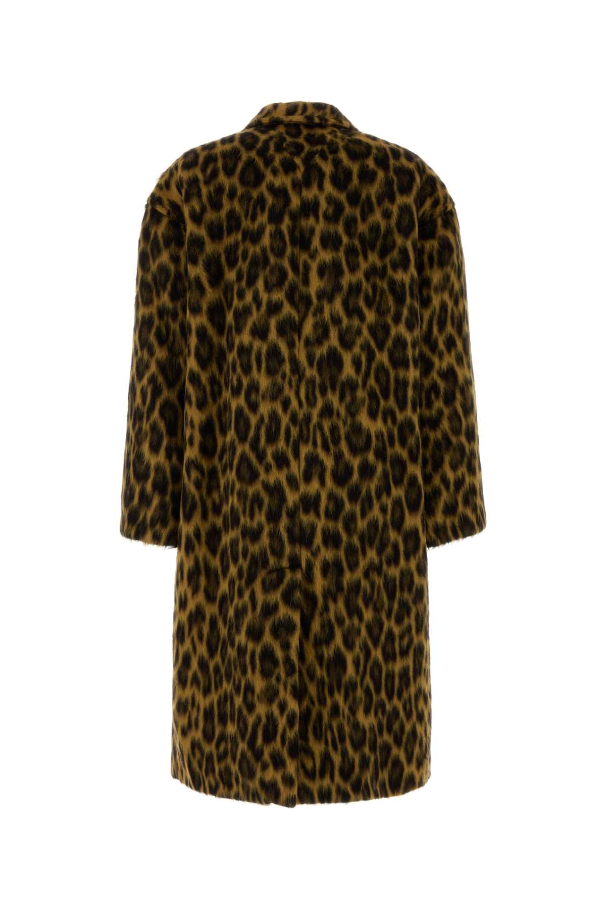 Bottega Veneta Animal Print Coat With Faux Fur Texture In Brown
