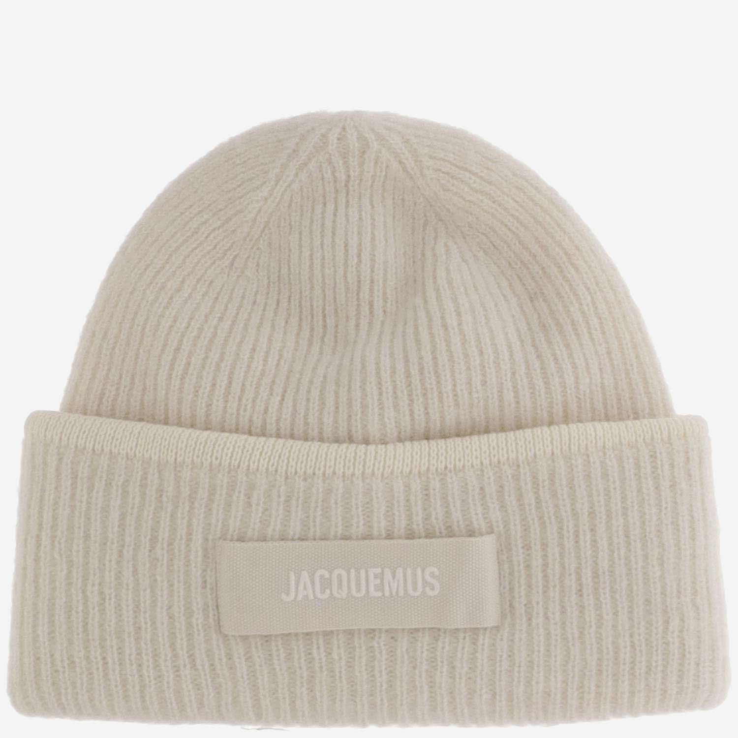 Shop Jacquemus Wool Blend Beanie With Logo In White