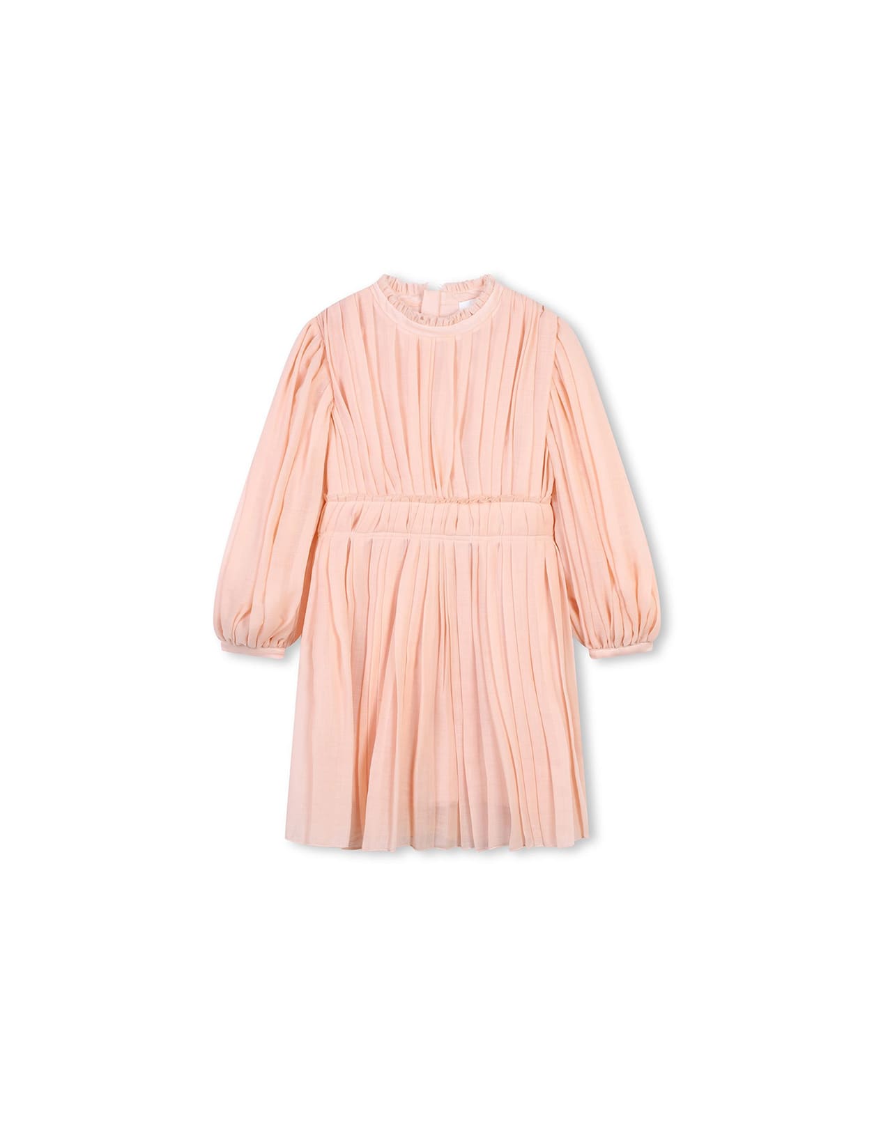 Shop Chloé Washed Pink Pleated Wool Dress