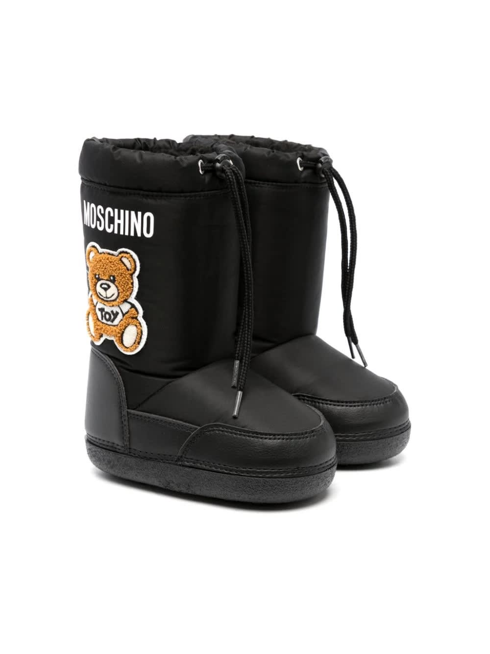 Moschino Kids' Teddy Bear-patch Snow Boots In Black