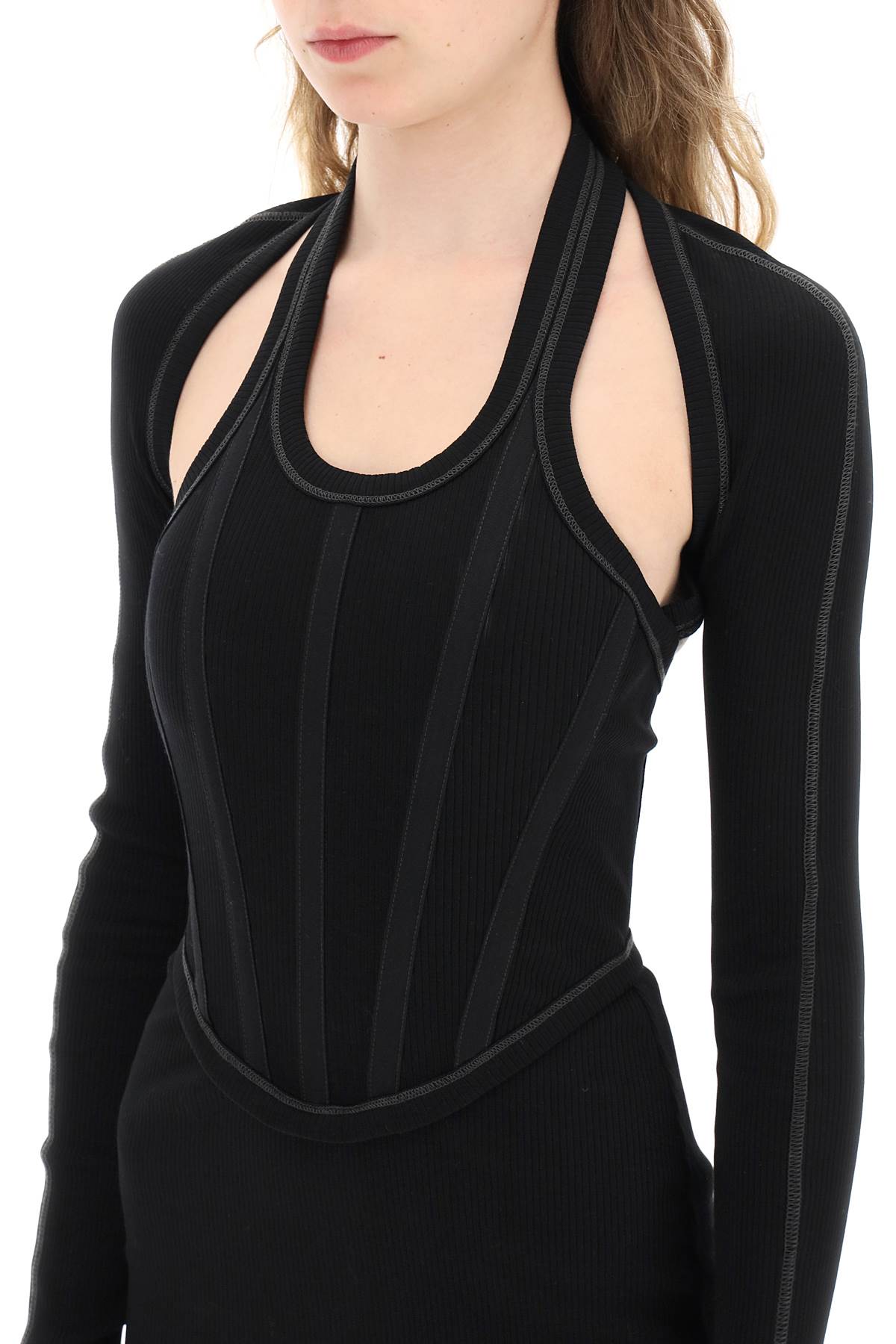 Shop Dion Lee Modular Corset Minidress In Cotton Rib In Black (black)