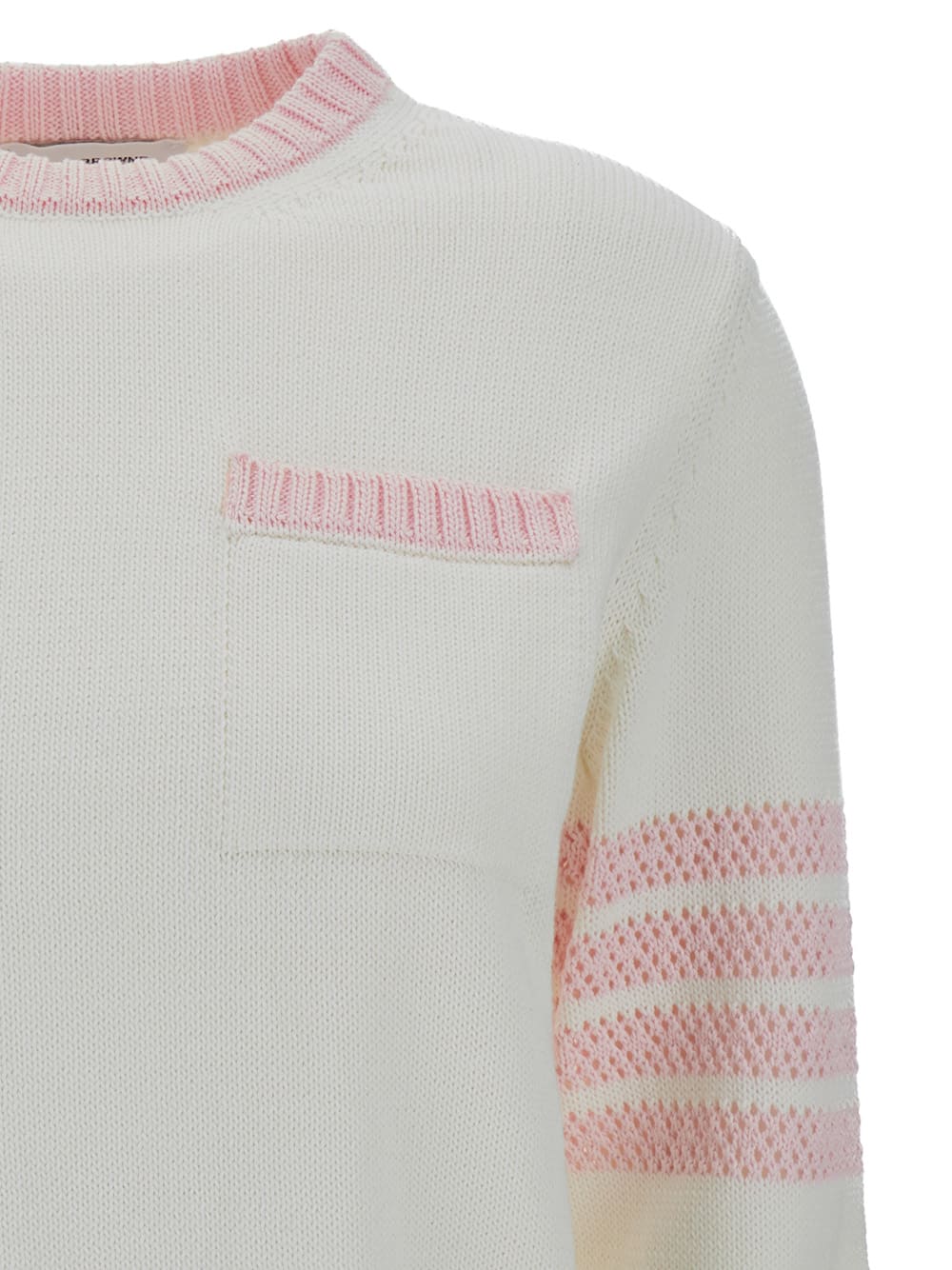Shop Thom Browne Pink And White Sweater With 4bar Detail In Cotton Woman