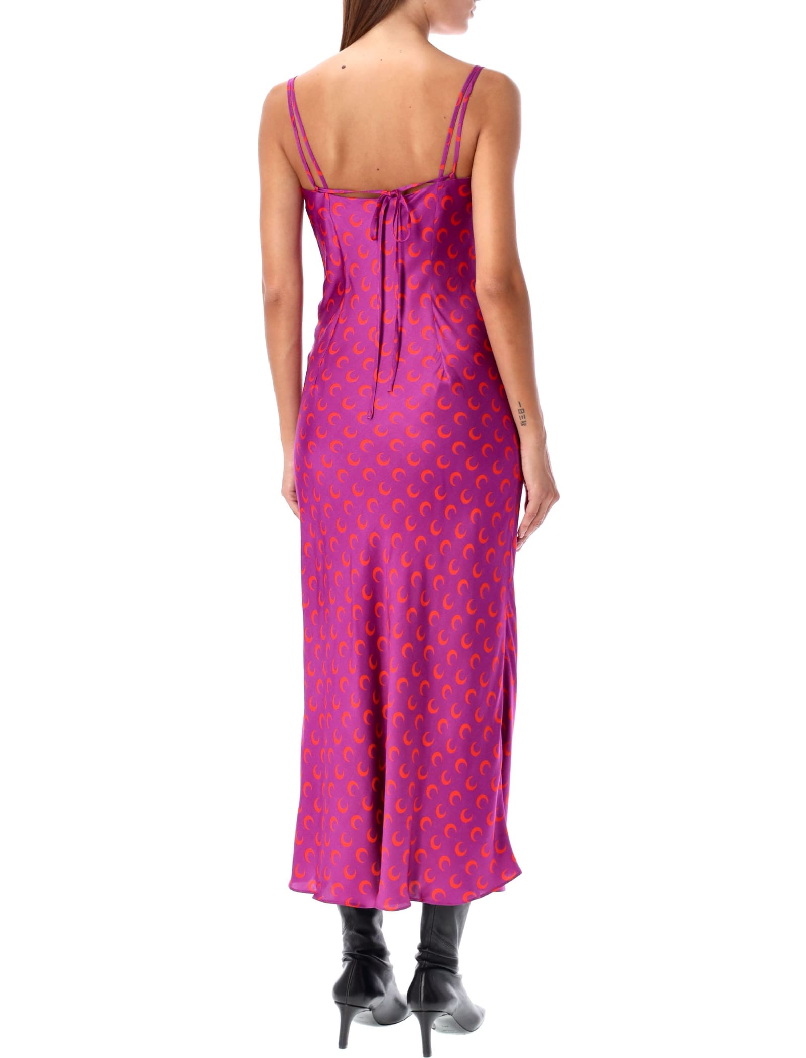 Marine Serre Moon-printed Satin Maxi Dress In Purple
