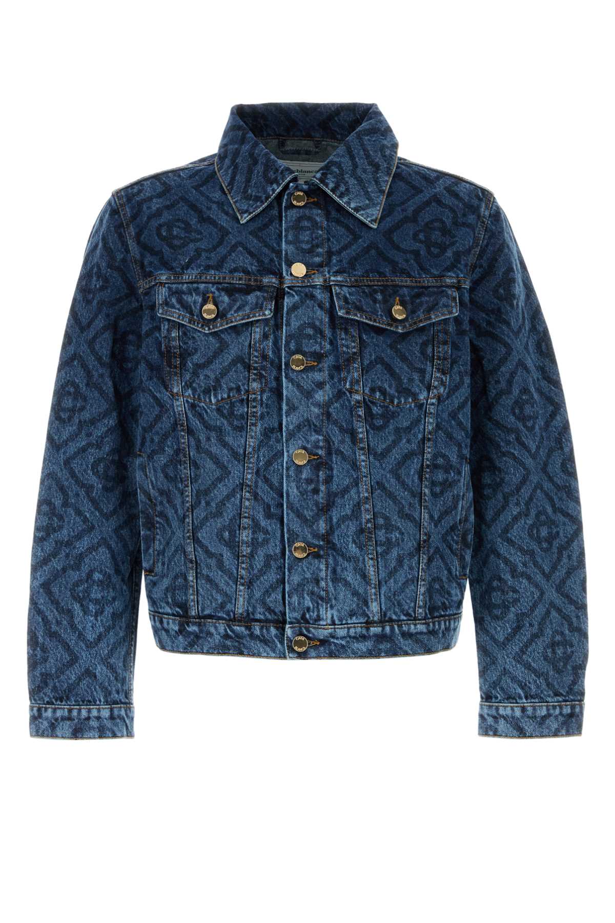 Shop Casablanca Printed Denim Jacket In Monogramdarkvintagewash