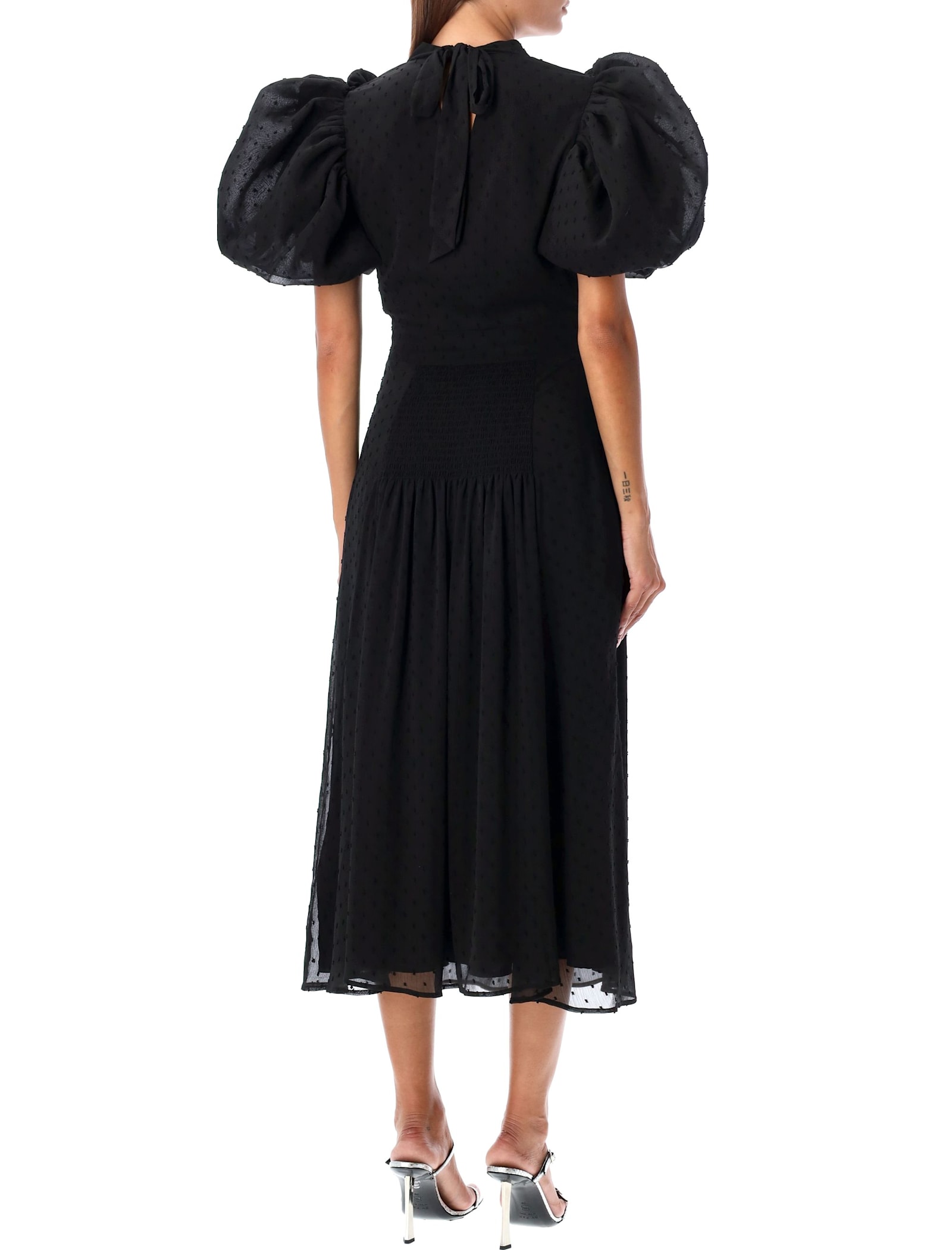 Shop Rotate Birger Christensen Puff Sleeve Midi Dress In Black