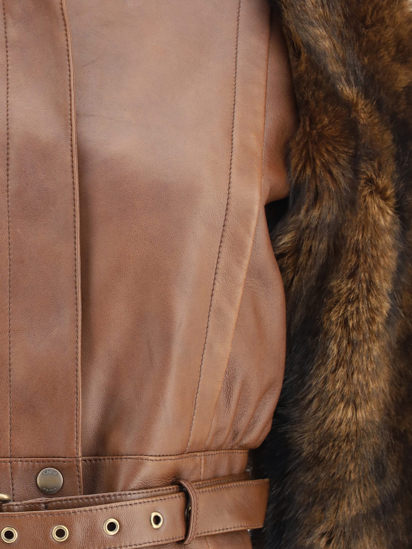 Chloé Leather And Fur Short Jacket In Multi