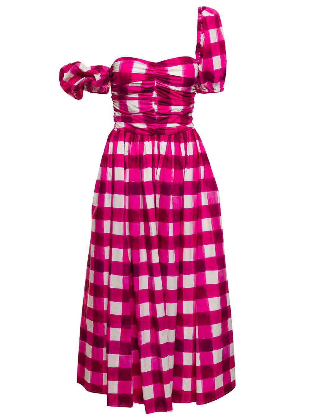 Msgm Womans Pink And White Check Printed Dress