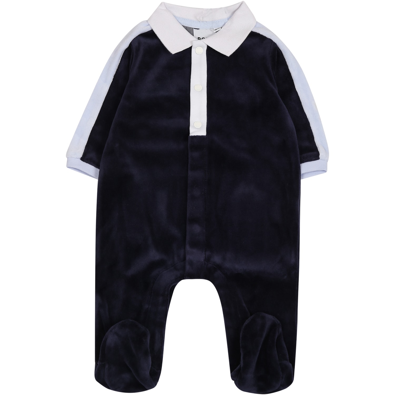 Hugo Boss Blue Babygrow For Baby Boy With Logo