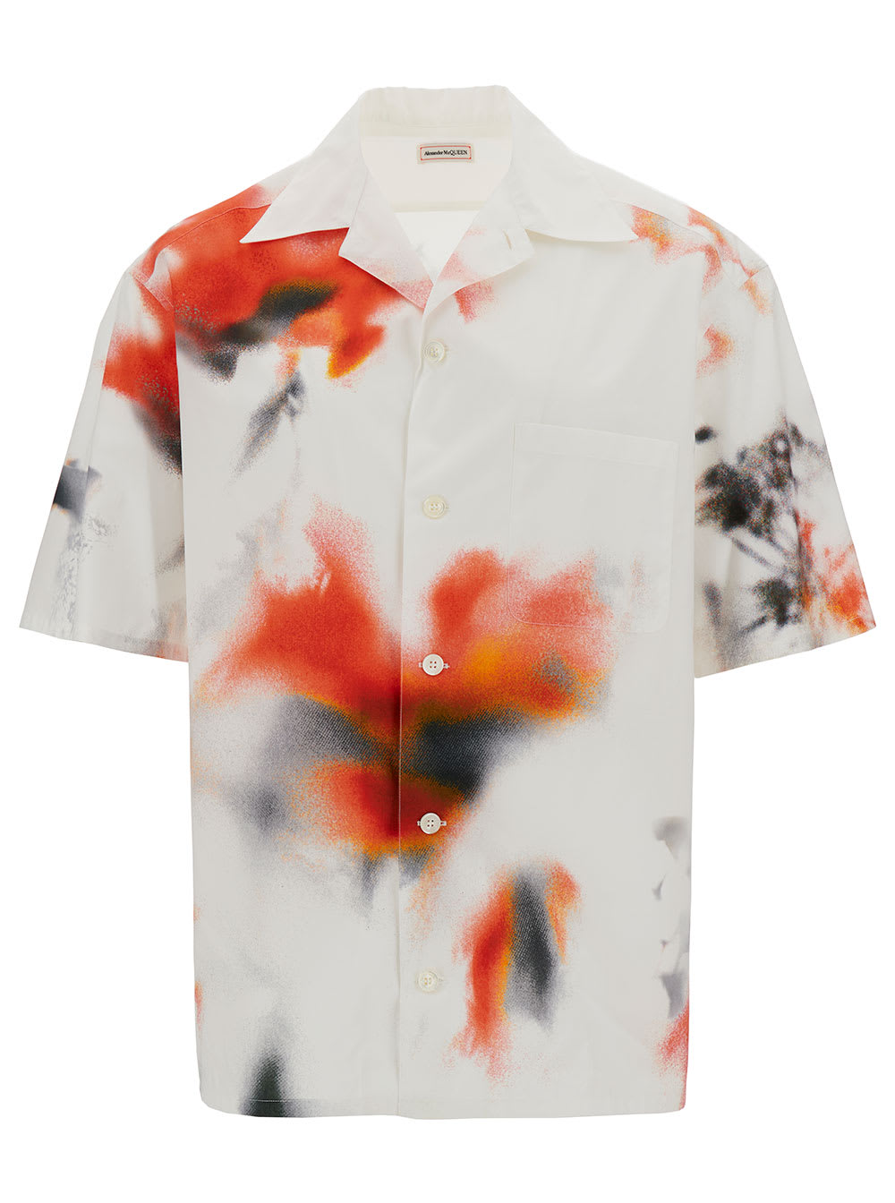 Alexander Mcqueen White Bowling Shirt With Multicolor Print In Cotton Man In Metallic