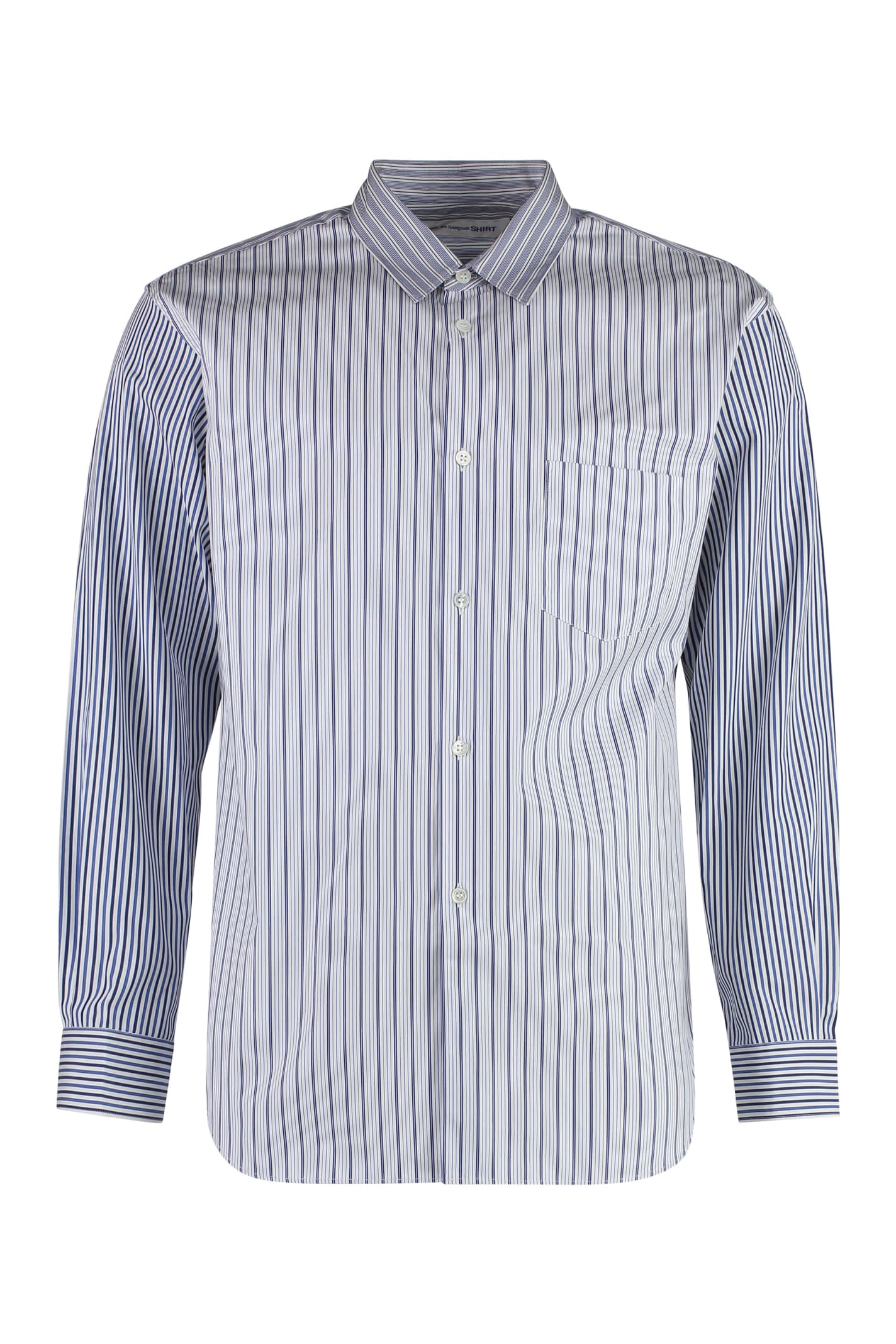 Shop Comme Des Garçons Shirt Striped Cotton Shirt In Blue