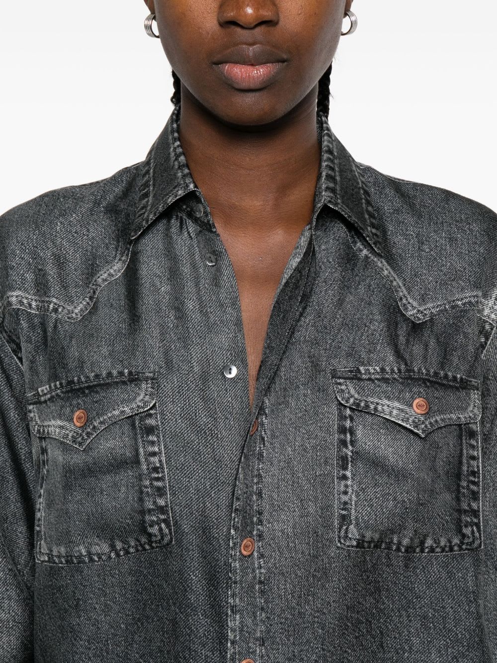 Pierre-louis Mascia Pierre Louis Mascia Denim Print Silk Shirt In Gray