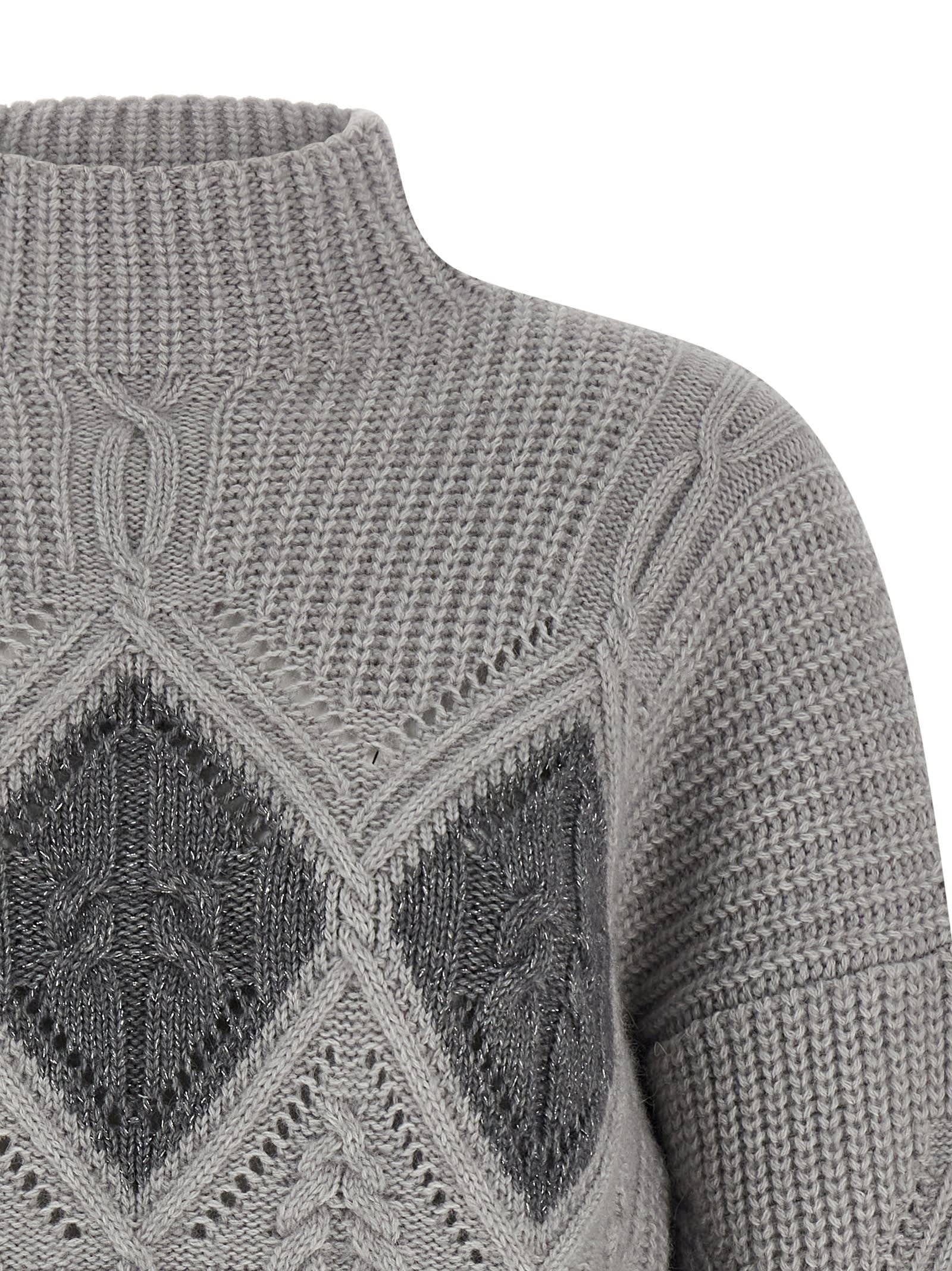 Twinset Lozenge Intarsia Sweater In Gray