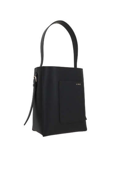 Shop Valextra Logo-printed Mini Bucket Bag In Black