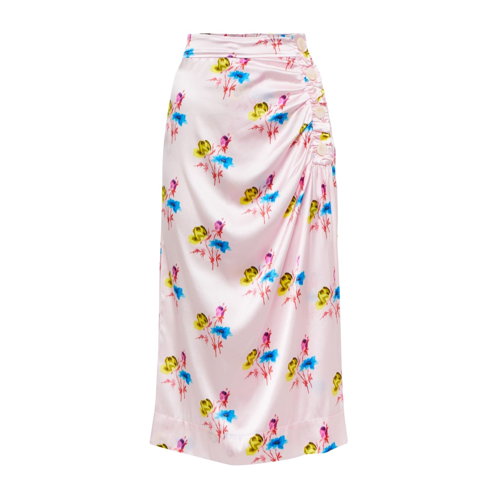 Shop Ganni Silk Midi Skirt In Pink
