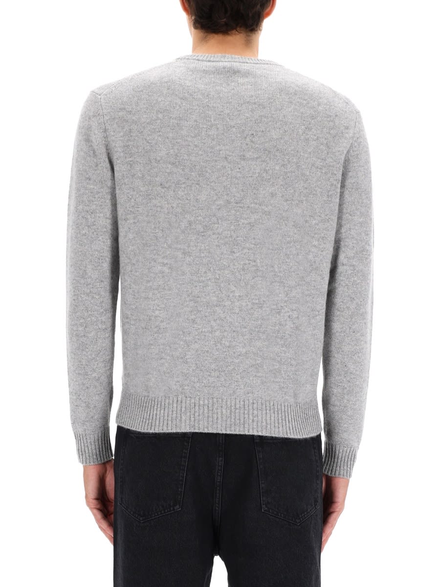 Aspesi Classic Gray Crew Neck Sweater With Ribbed Trim In Gray