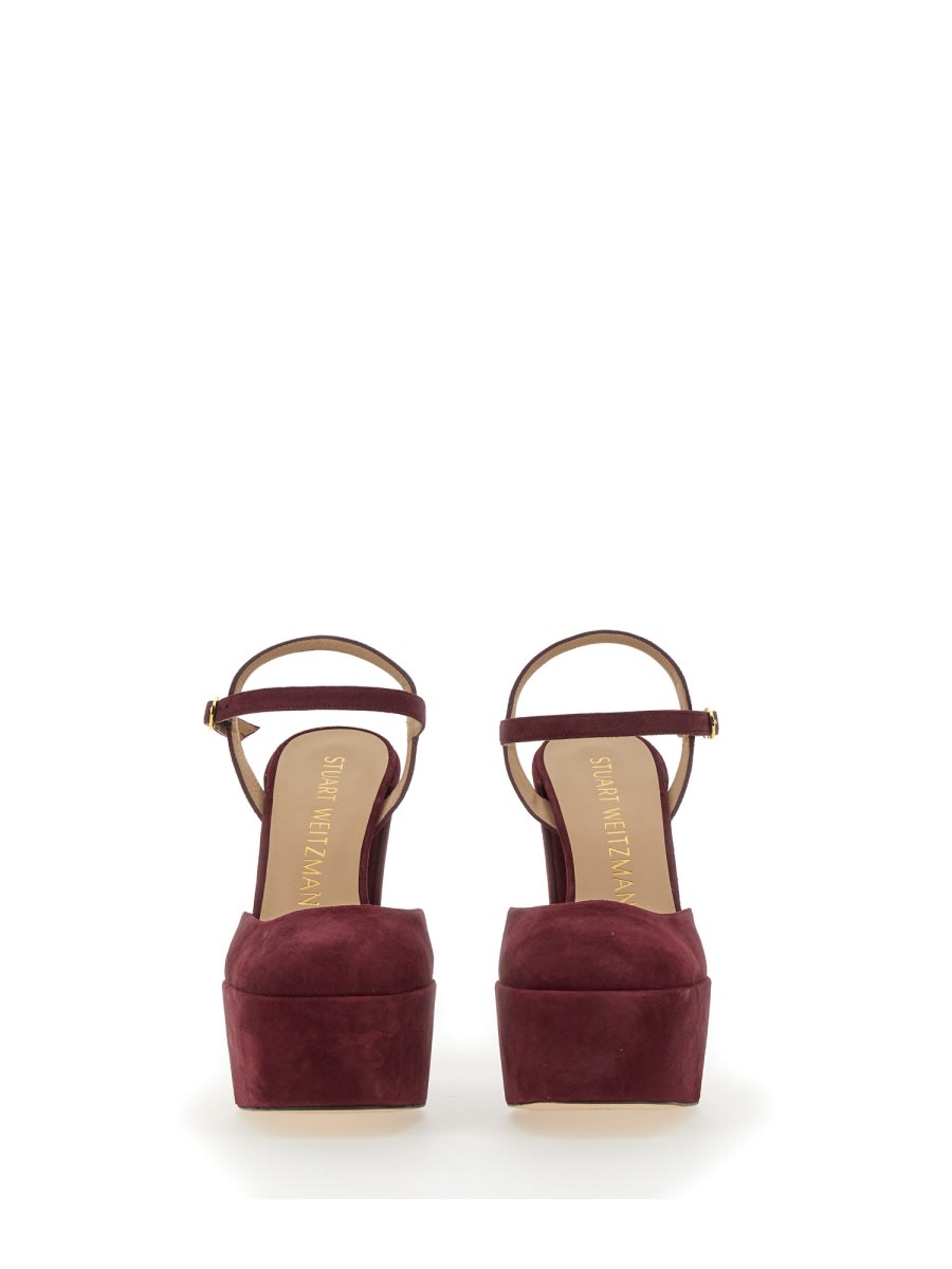 Stuart Weitzman Square-toe 115mm Suede Platform Pumps In Bordeaux
