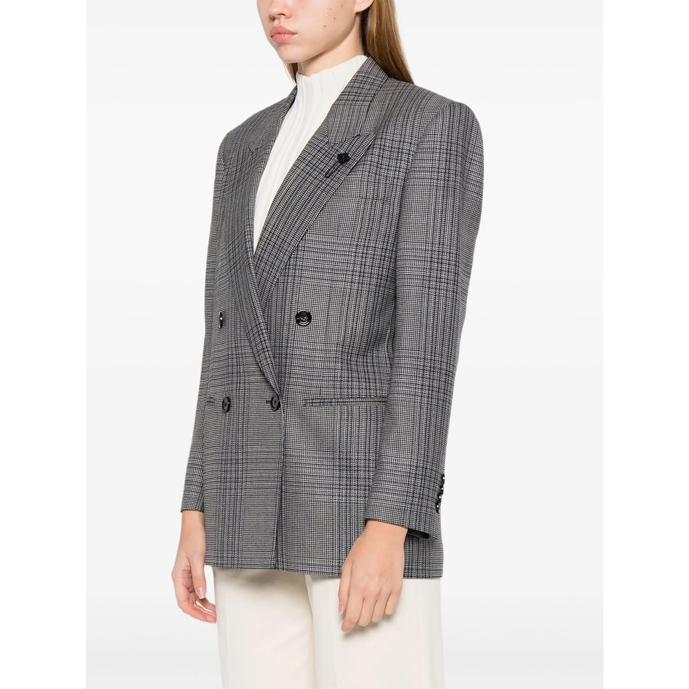 Lardini Double-breasted Checked Blazer In Gray