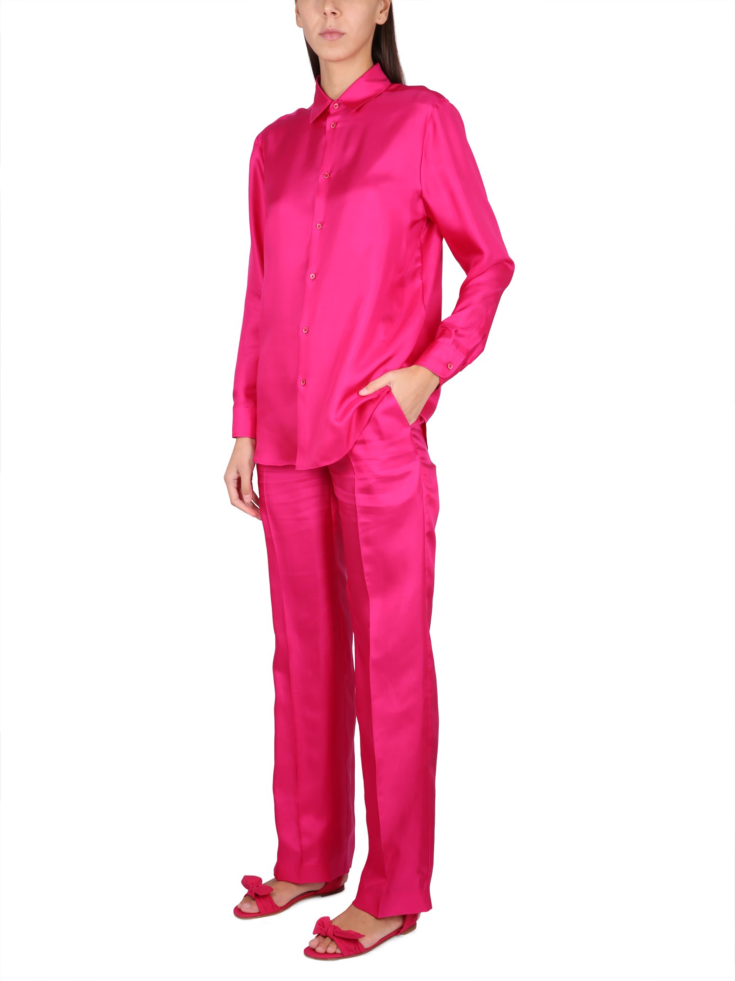 Red Valentino Satin Finish Trousers With Elastic Waistband In Fucsia