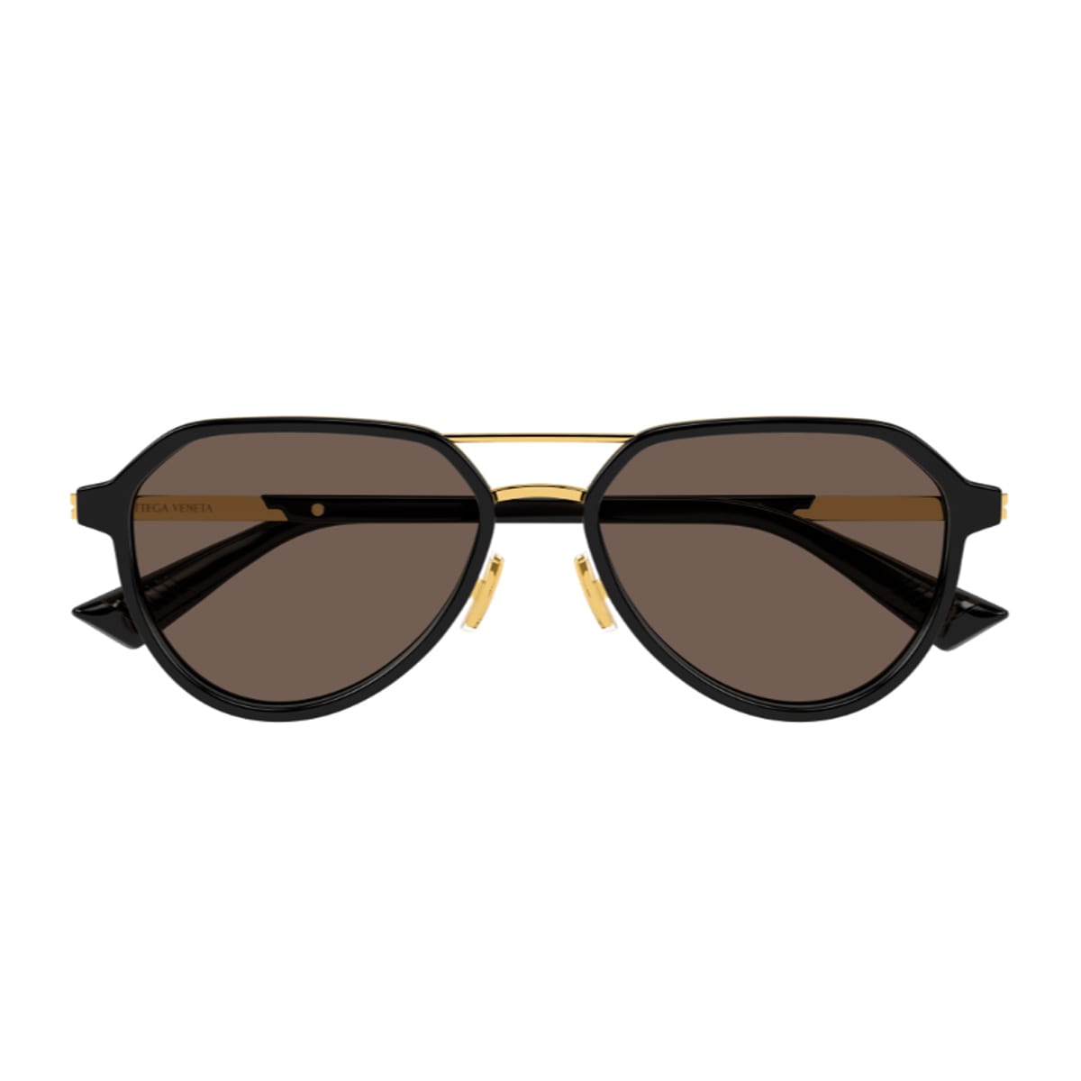Bottega Veneta Bv1373s Linea Ribbon 001 Black Gold Brown Sunglasses In Black
