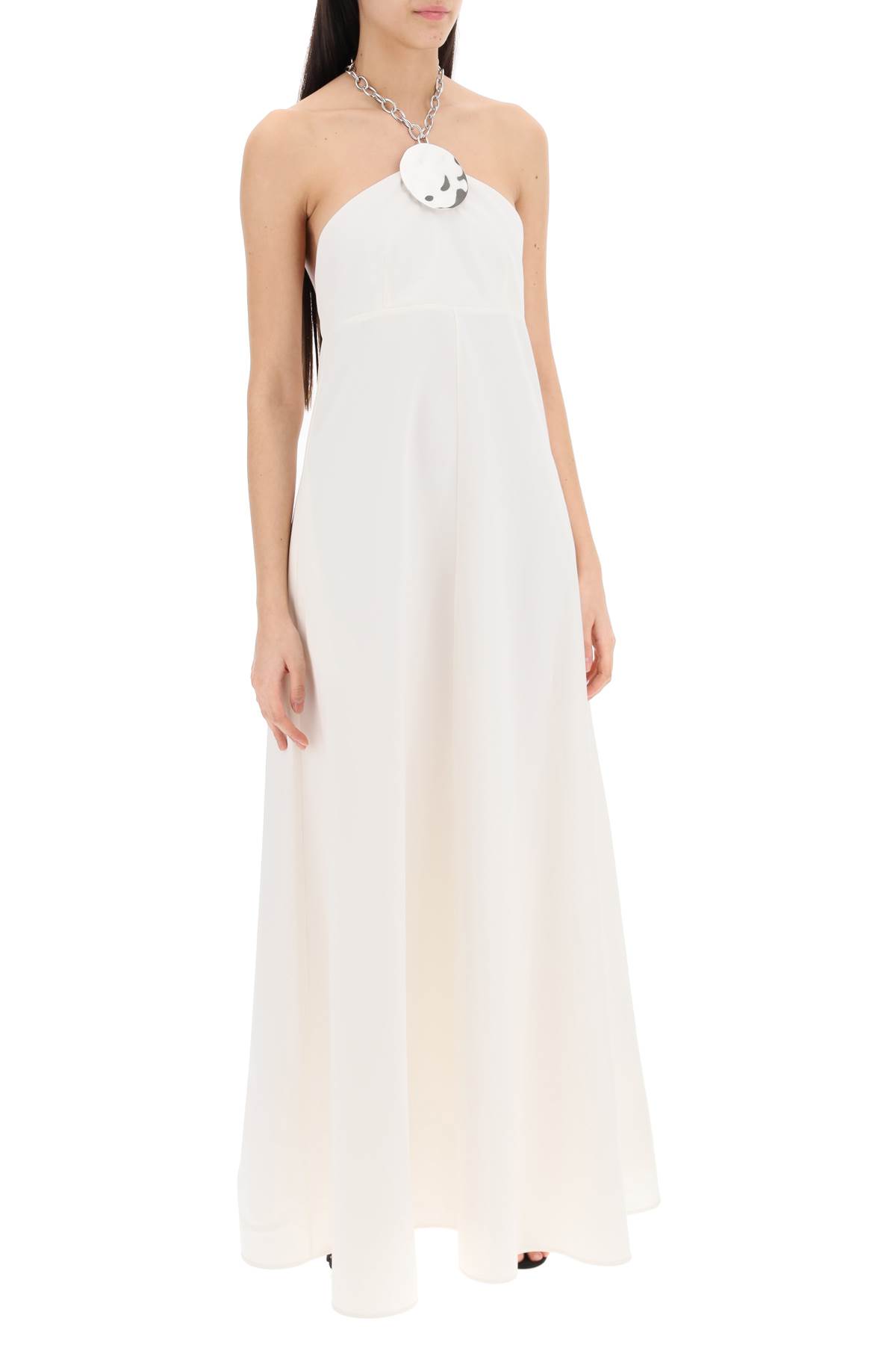 Shop Jil Sander Long Dress With Necklace In Porcelain (white)