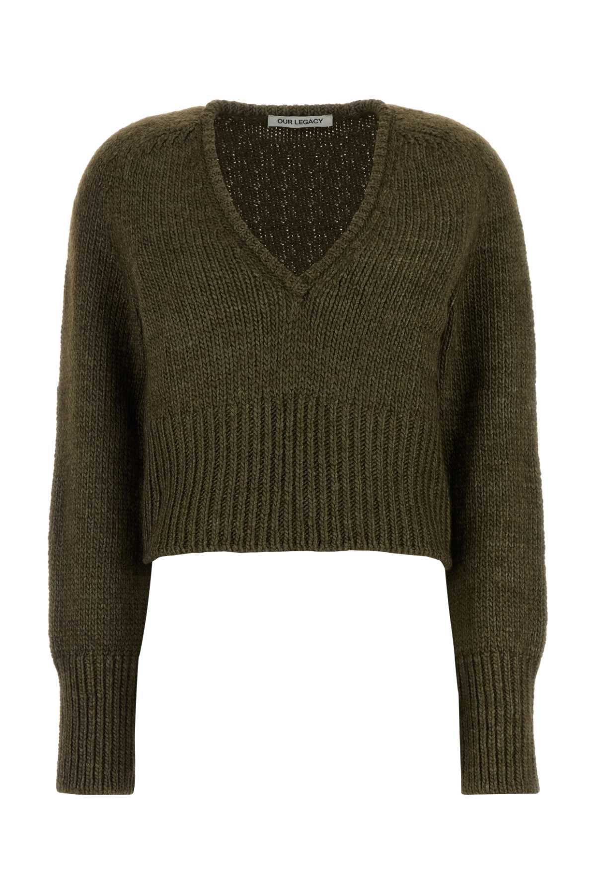 Our Legacy Chunky Knit Cropped Sweater V-neckline In Green