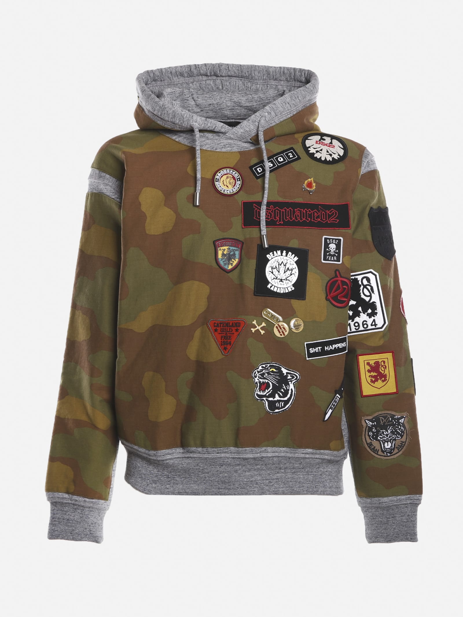 Dsquared2 Cotton Sweatshirt With Camouflage Print And Logo Patches
