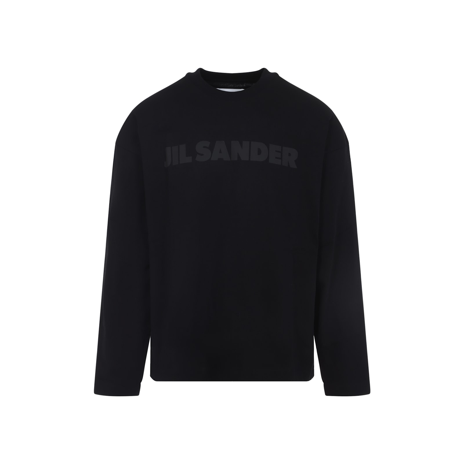 Jil Sander Men Black Long Sleeve T-shirt With Front Logo Print In Cotton Man In Blue