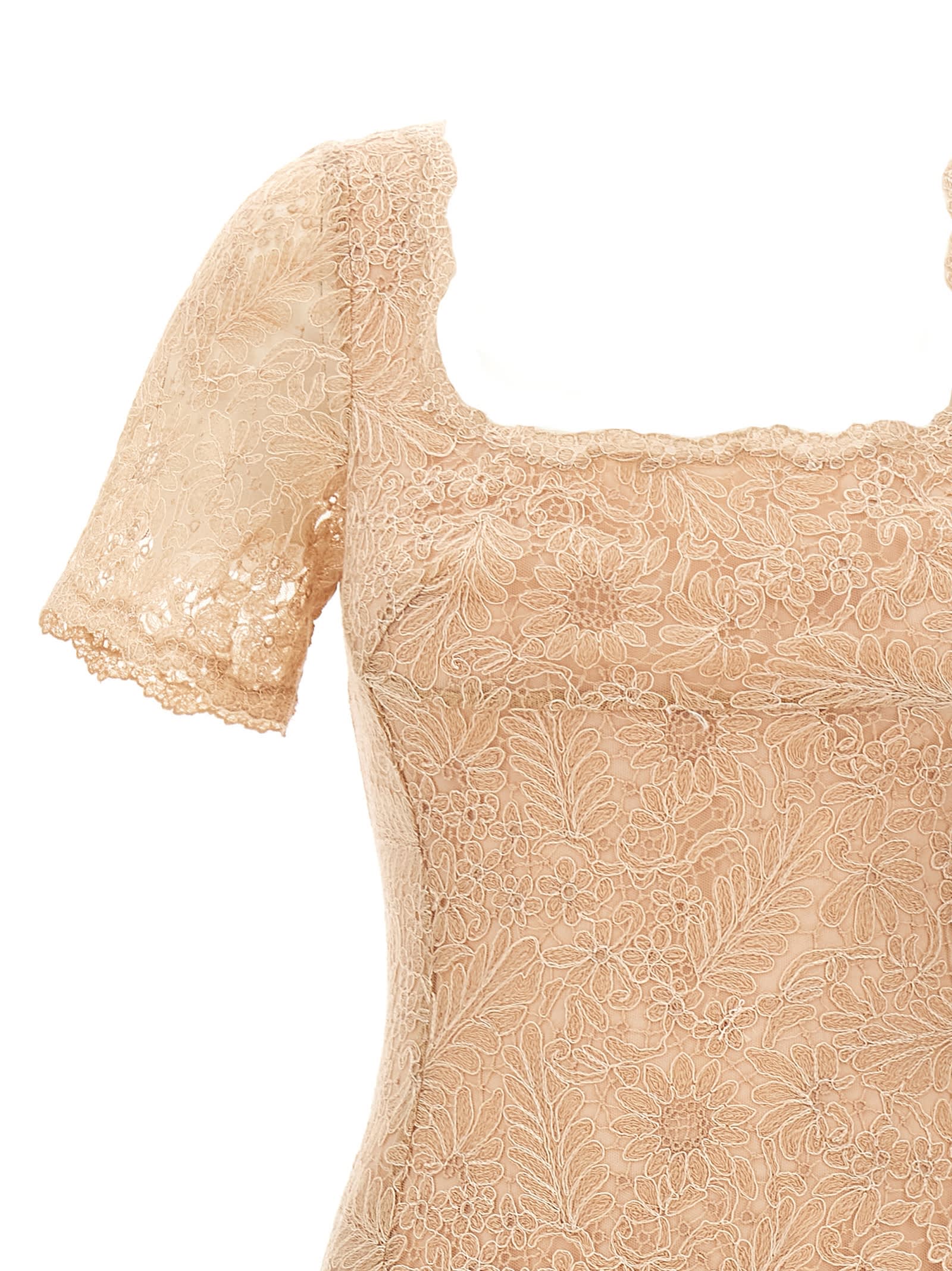 Ermanno Scervino Floral Lace Midi Dress With Square Neckline In Pink