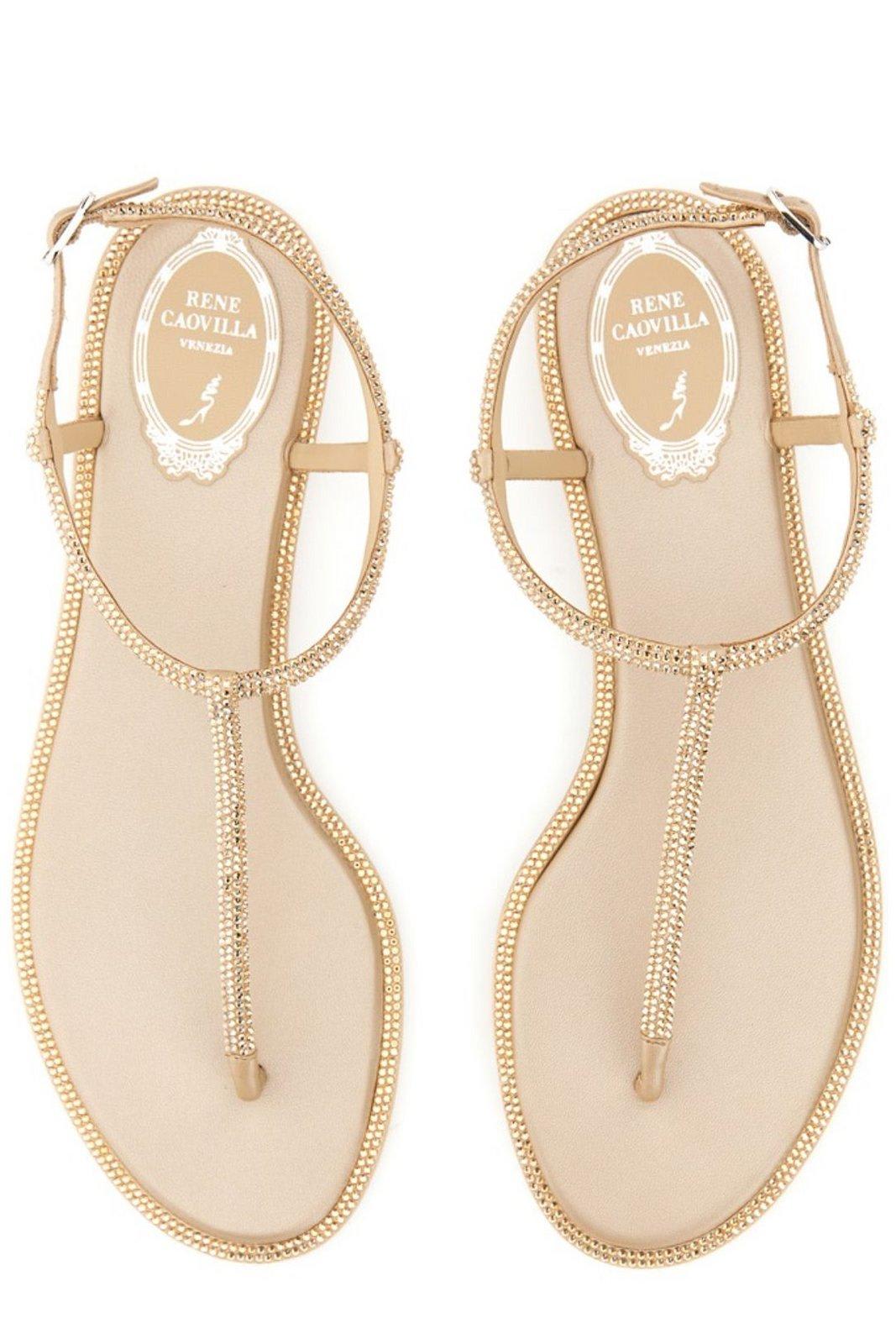 Shop René Caovilla Diana Embellished Thong Sandals In Beige