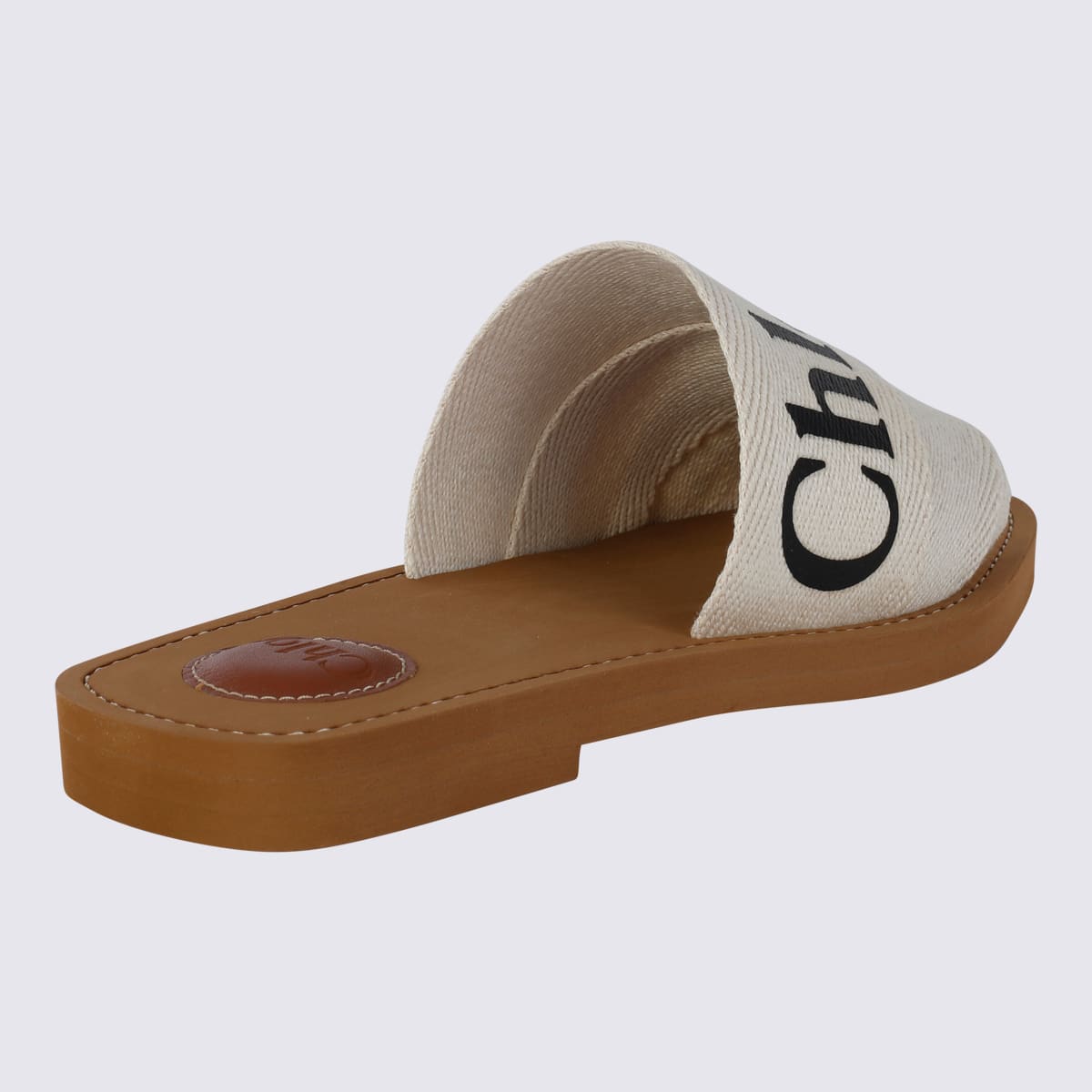 Chloé White Canvas Woody Flats In White