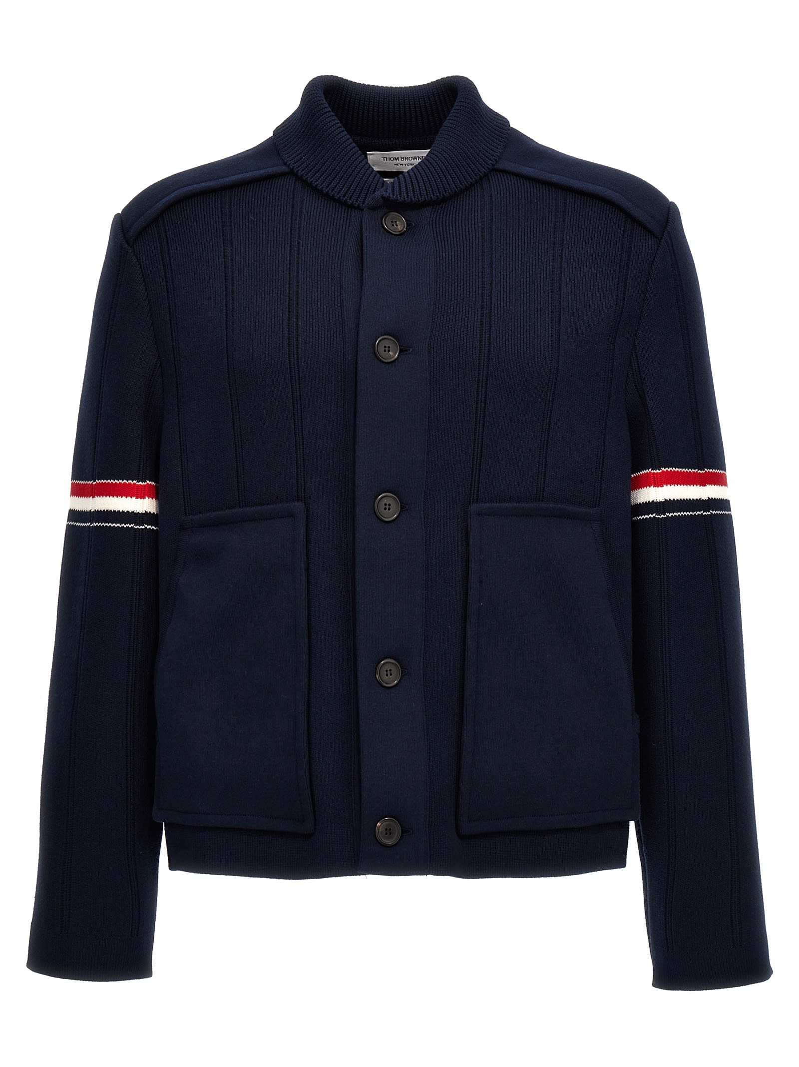 Shop Thom Browne Double Face Shawl Collar Cardigan In Blue