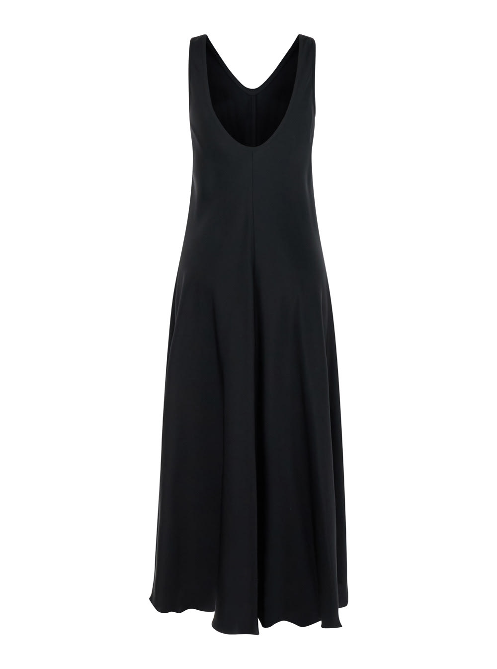 FORTE FORTE LONG BLACK DRESS WITH U NECK IN SATIN WOMAN