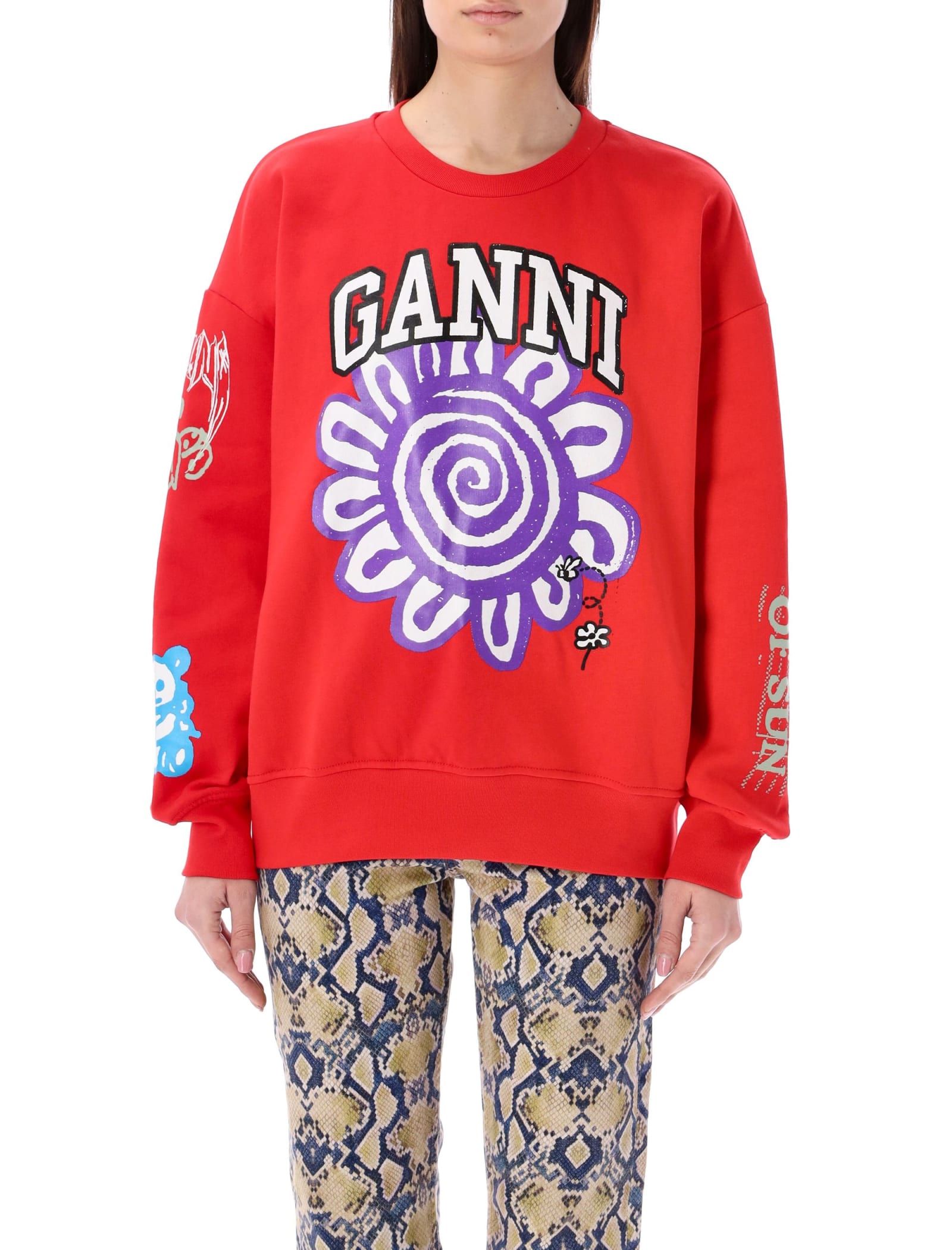 Shop Ganni Flower Sweatshirt In Red