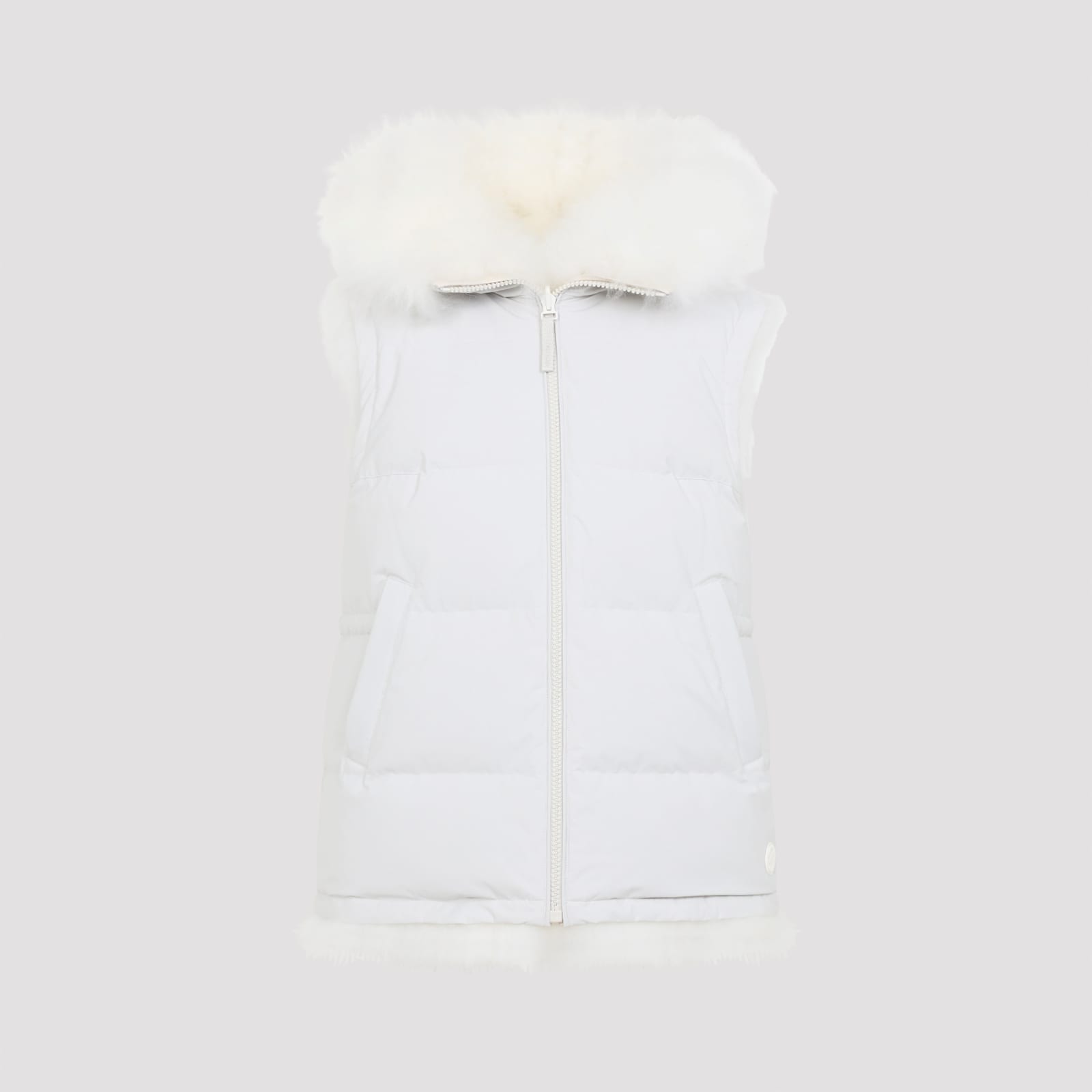 Yves Salomon Plush Lamb Fur Vest With High Collar And Down Insulation In White