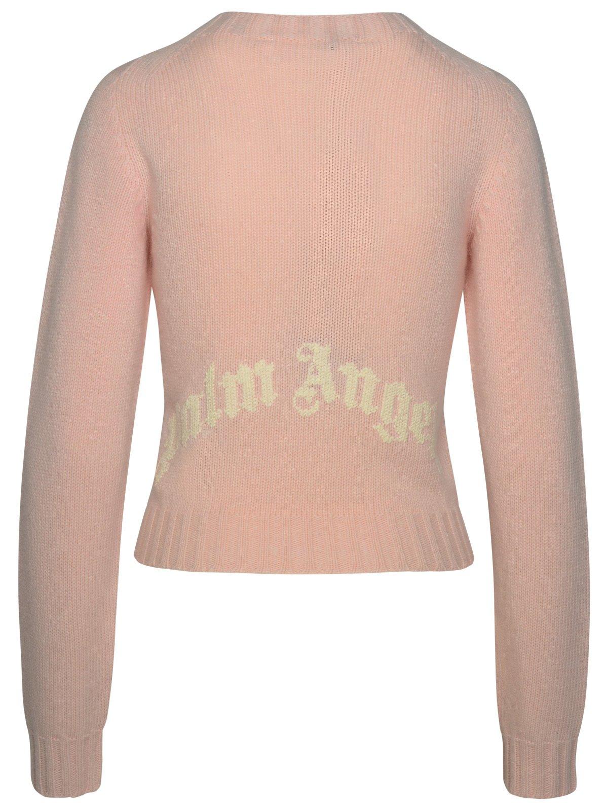 Shop Palm Angels Logo-embroidered Knitted Jumper In Pink White