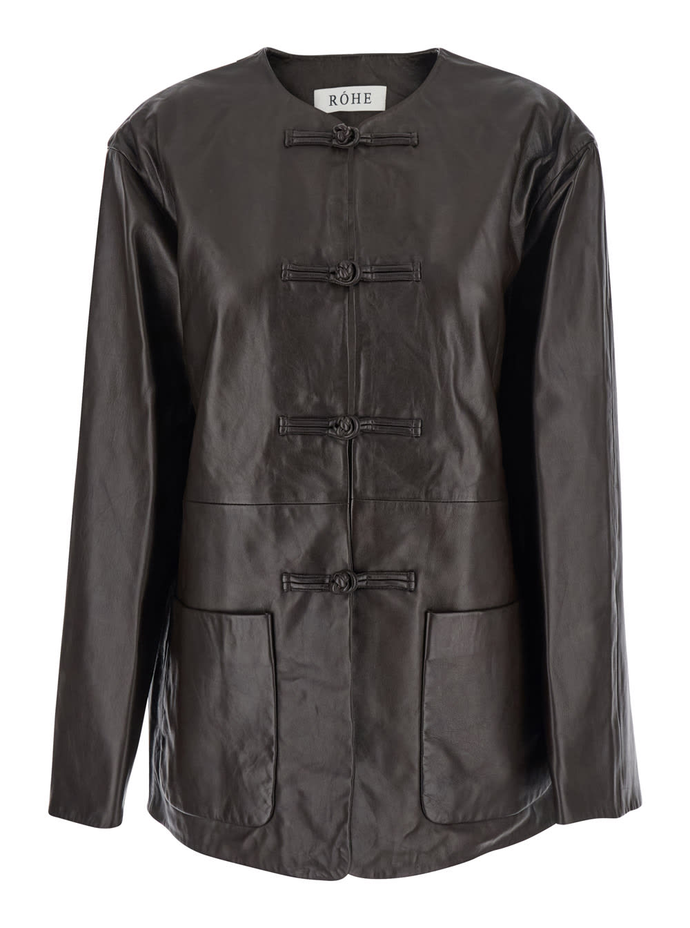 Rohe Black Jacket With Front Toggle Closure In Leather Woman In Black