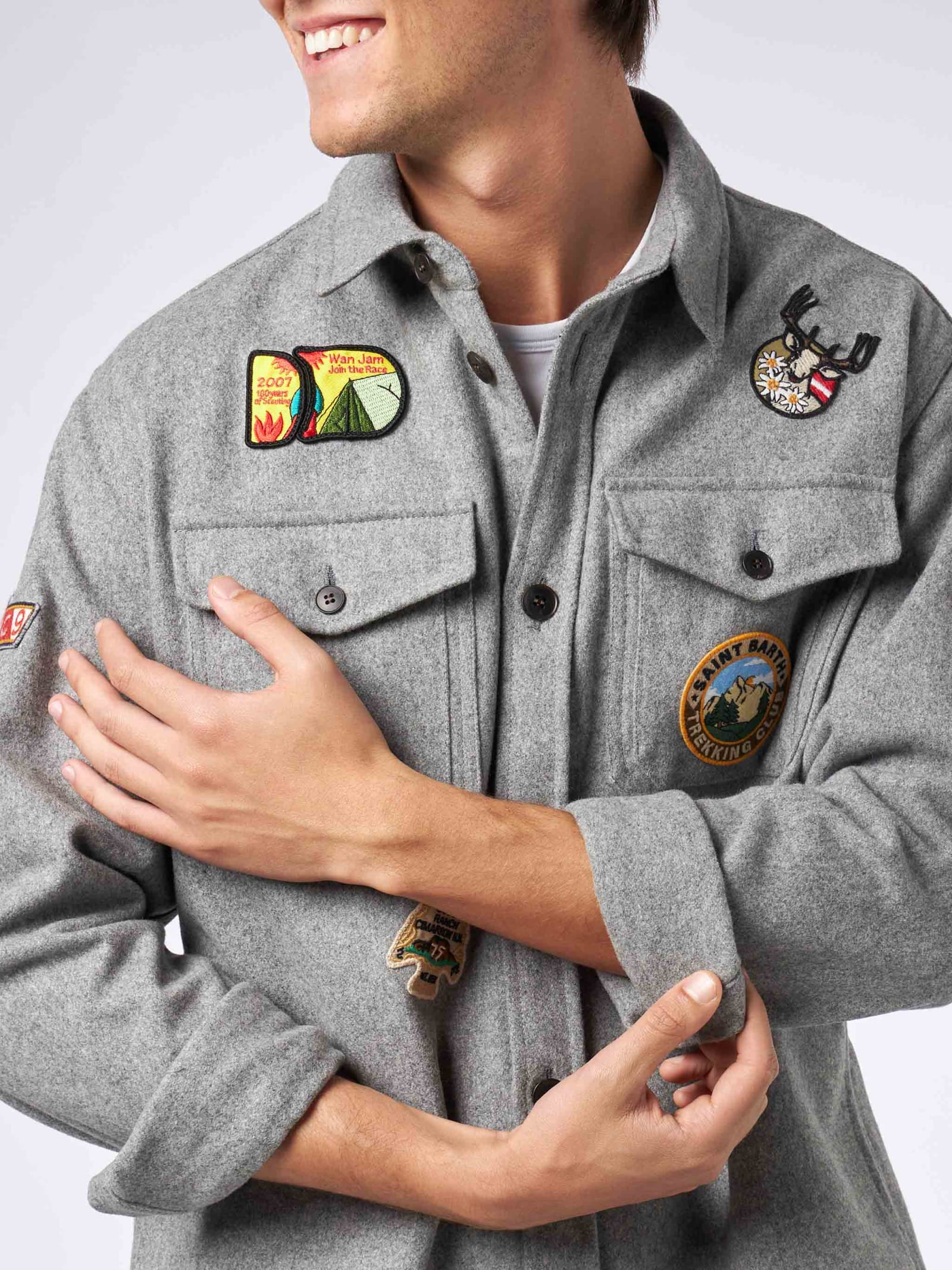 Mc2 Saint Barth Multi-patch Button-down Shirt Jacket In Grey