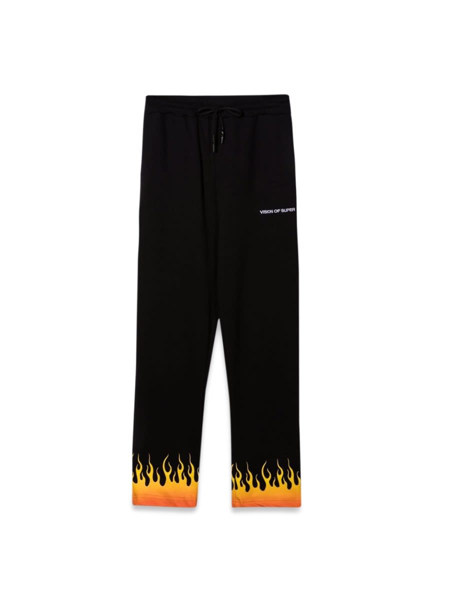 Vision Of Super Black Pants With Red Shaded Flames In Black