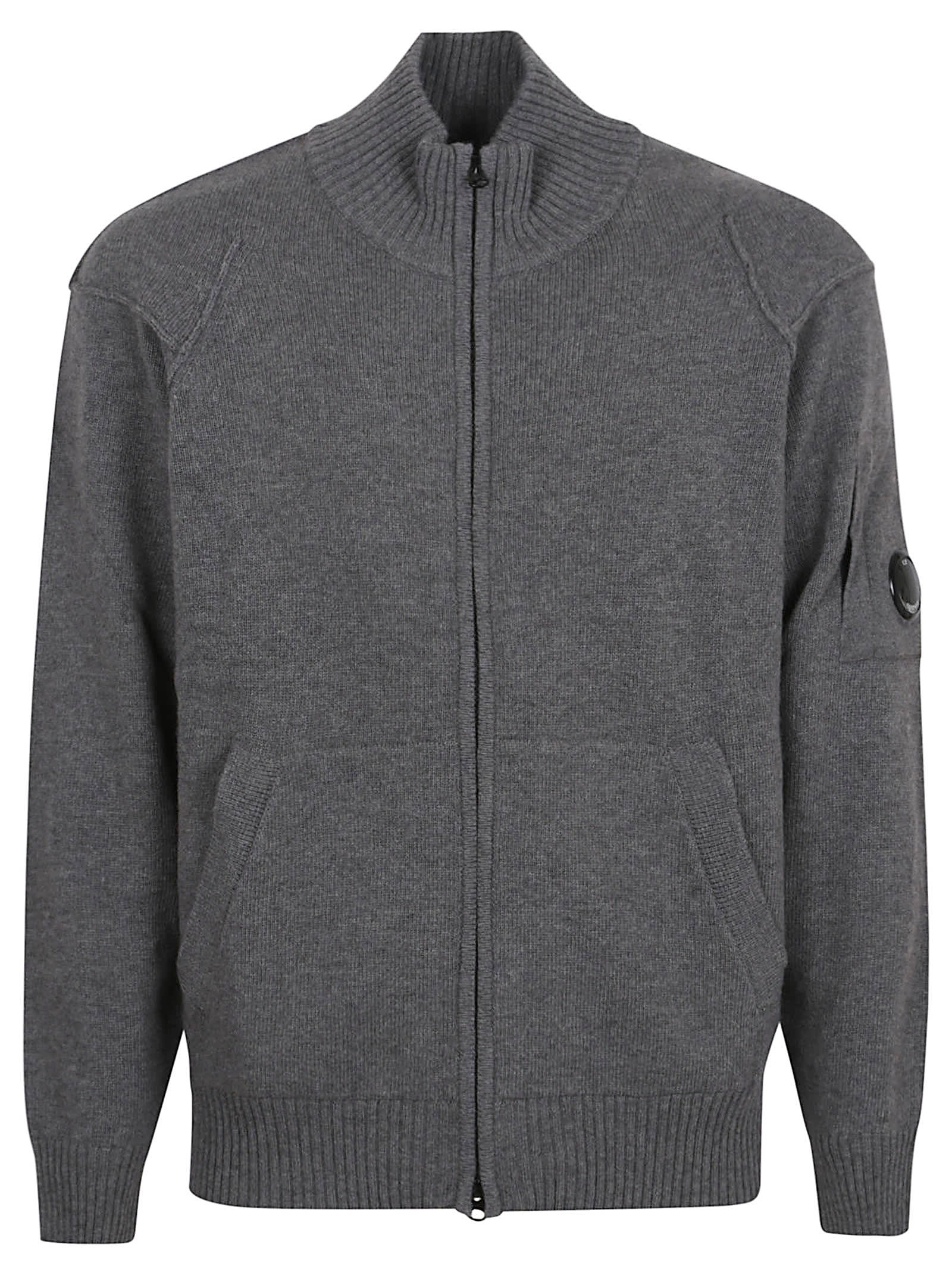C.p. Company Lambswool Cardigan Contrasting Stitching In Gray
