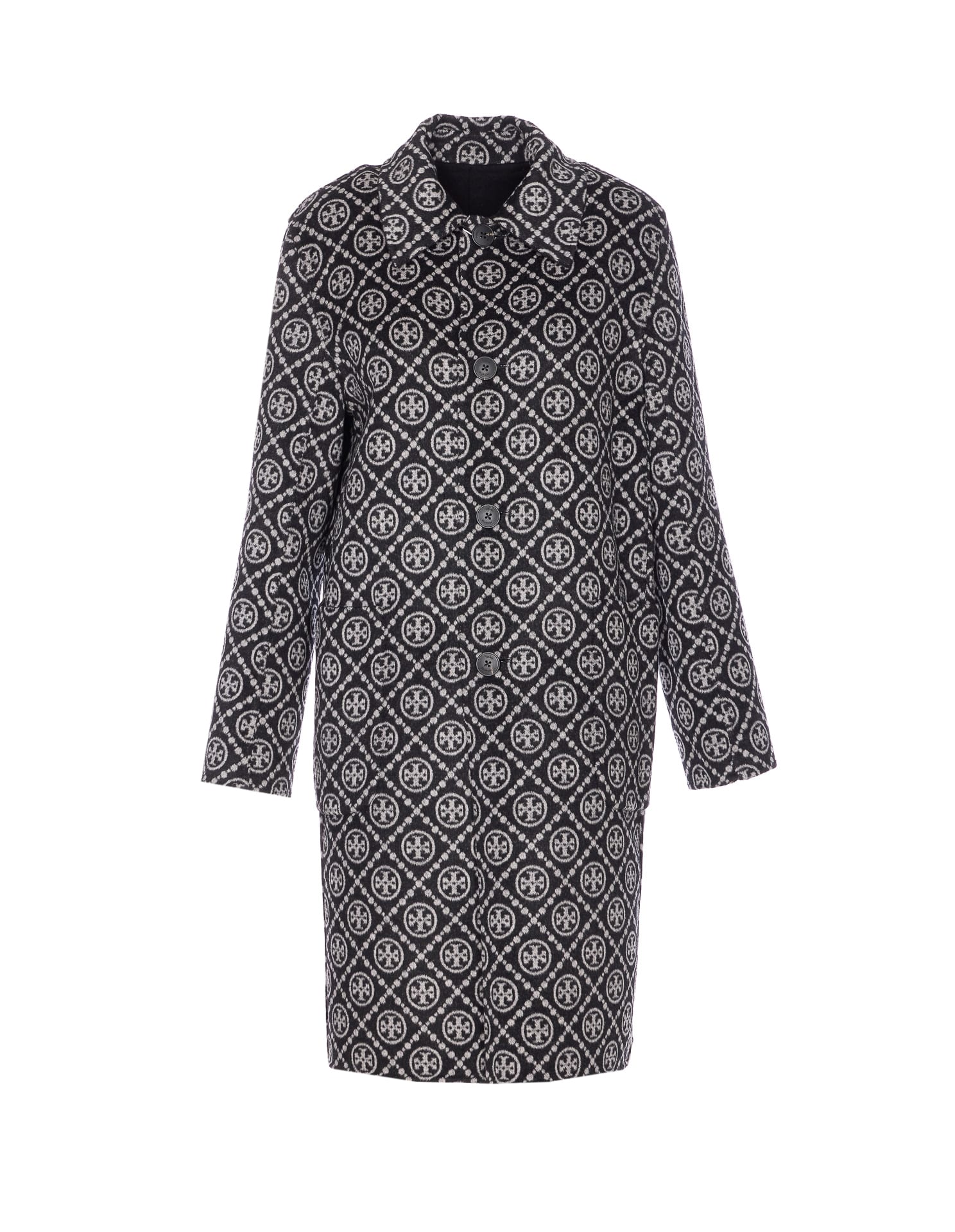 Tory Burch Jacquard T-monogram Coat In Black