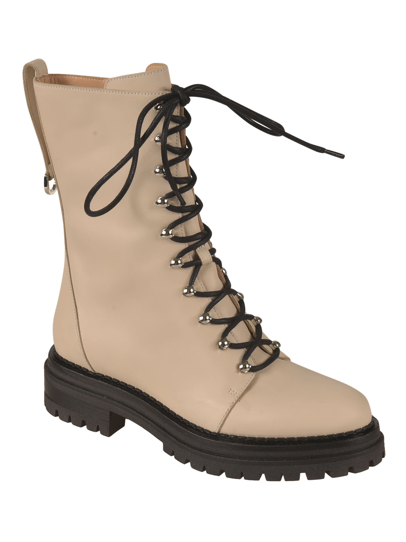 Shop Sergio Rossi Joan Lace-up Boots In Beige