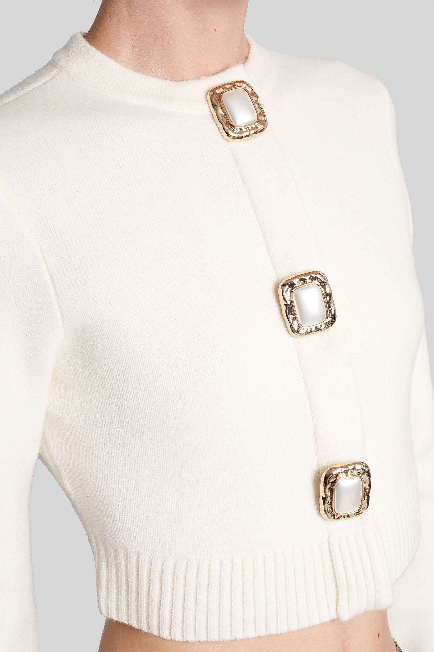 Self-portrait Cardigan In Beige Wool In Multi