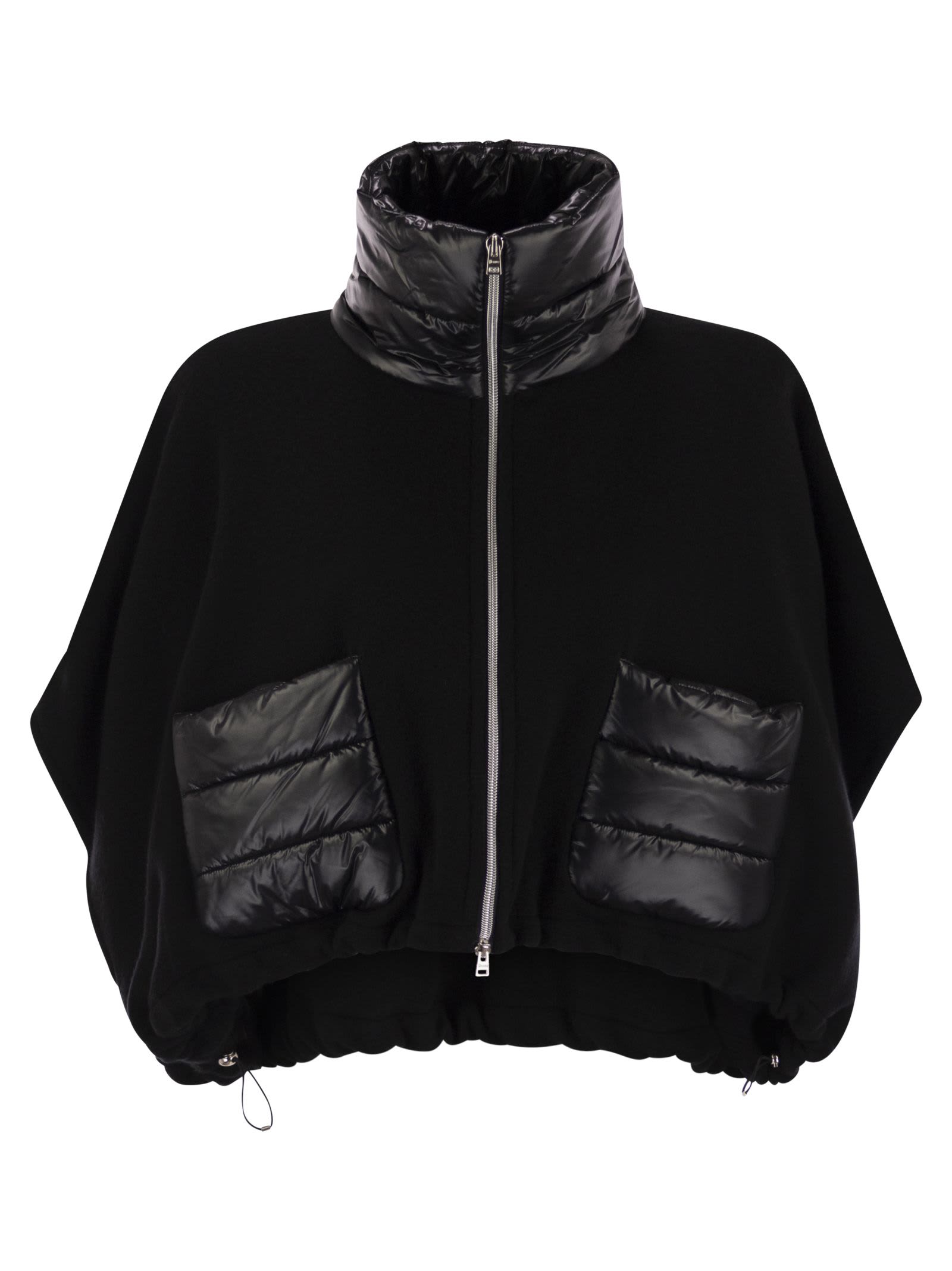 Resort Poncho In Wool And Cashemre With Ultralight Nylon Details