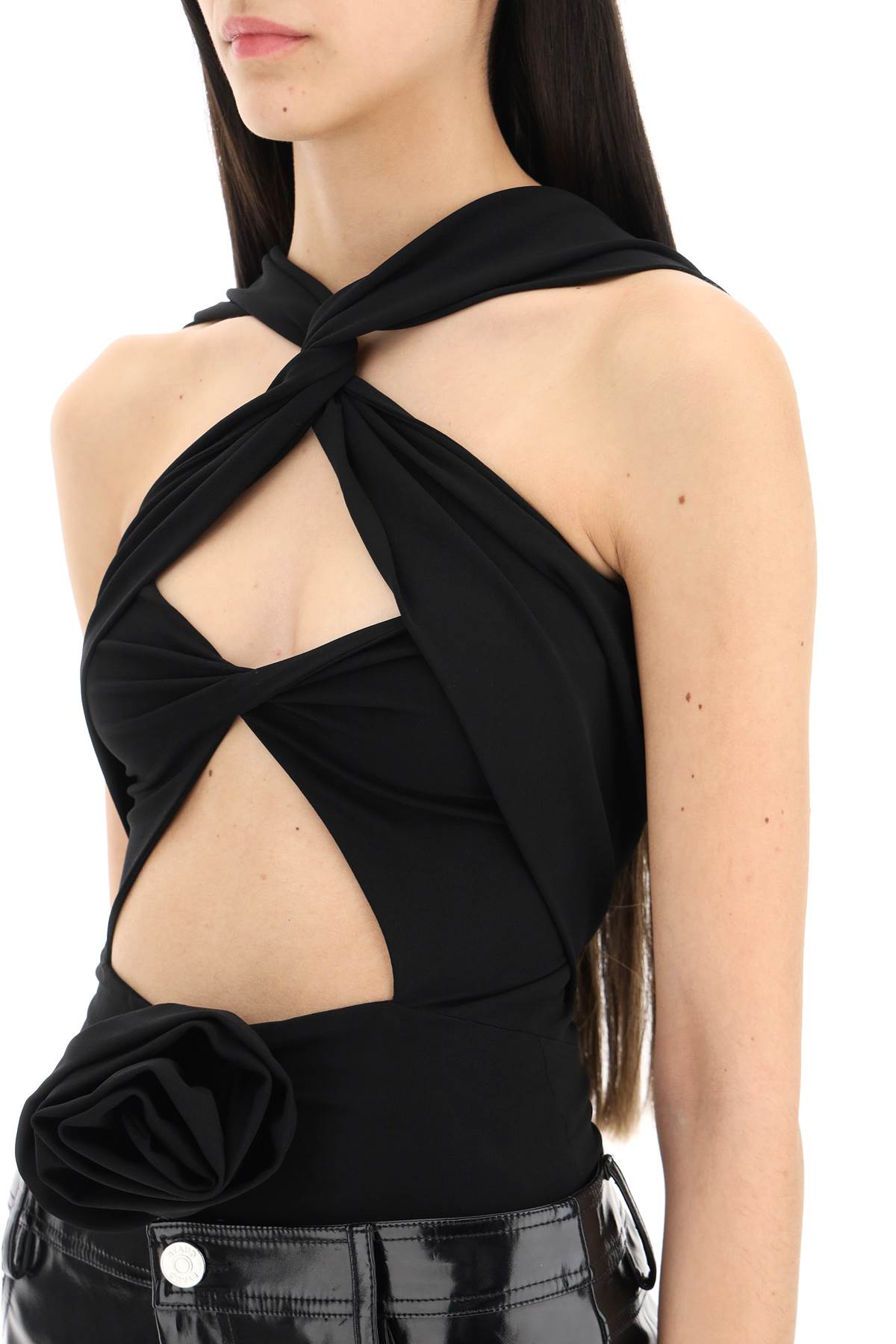Shop Magda Butrym Cut-out Bodysuit With Rose Applique In Black (black)