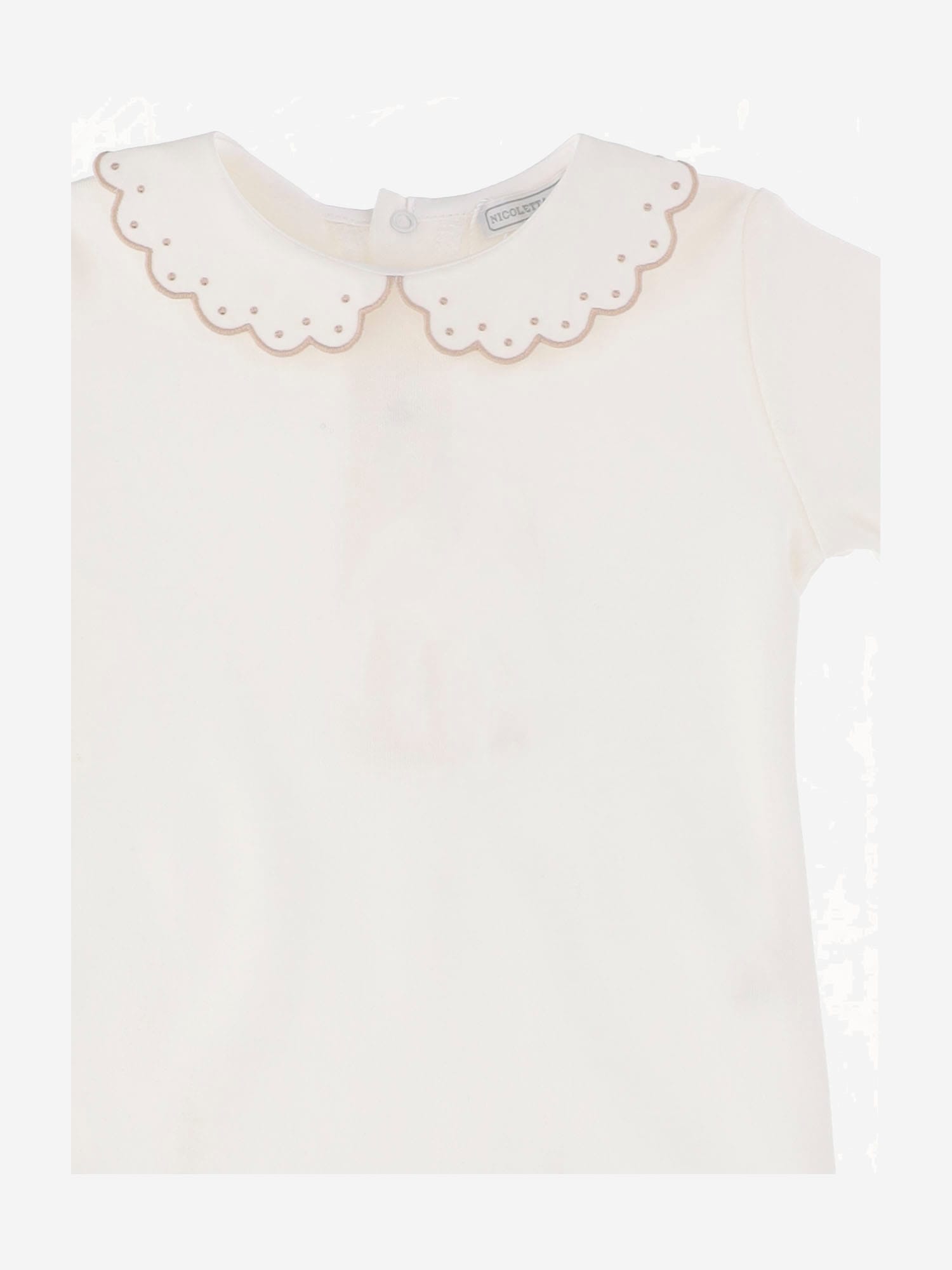 Nicoletta Fanna Cotton Bodysuit With Embroidered Collar In White