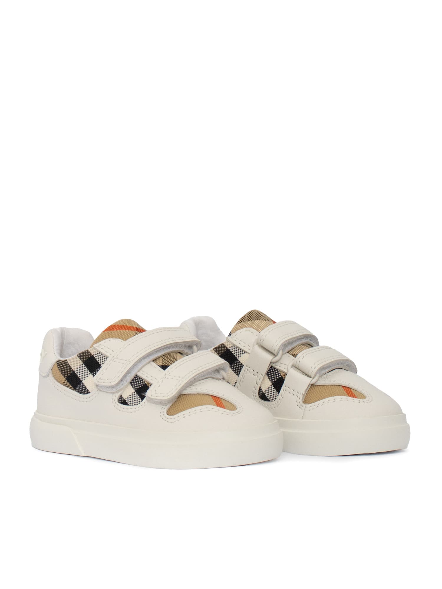 Burberry White/comb Kids' N1 Noah Check-print Cotton And Leather Low-top Trainers Eur 19 / 3 Uk In Multi