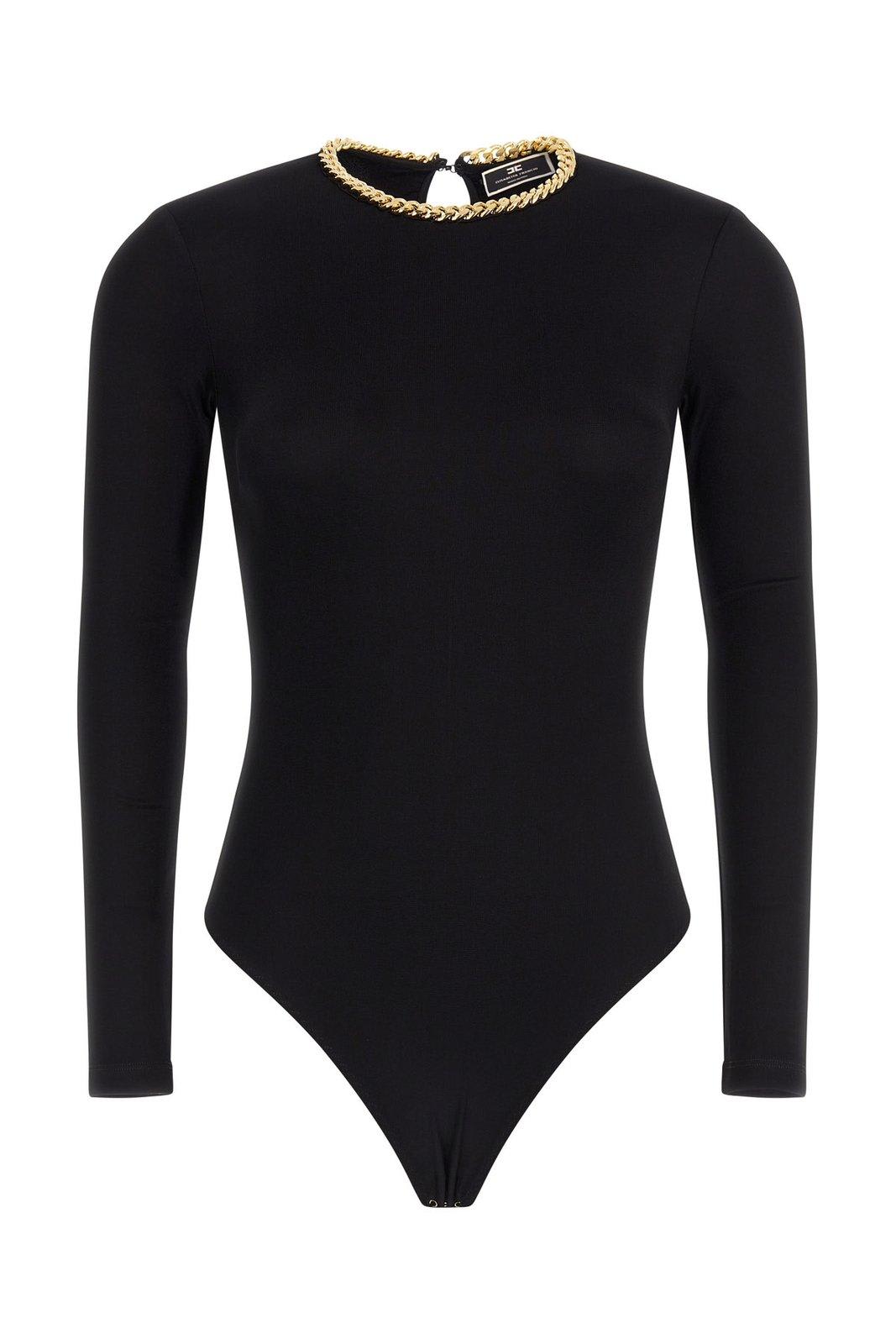 Shop Elisabetta Franchi Chain Embellished Crewneck Bodysuit In Black