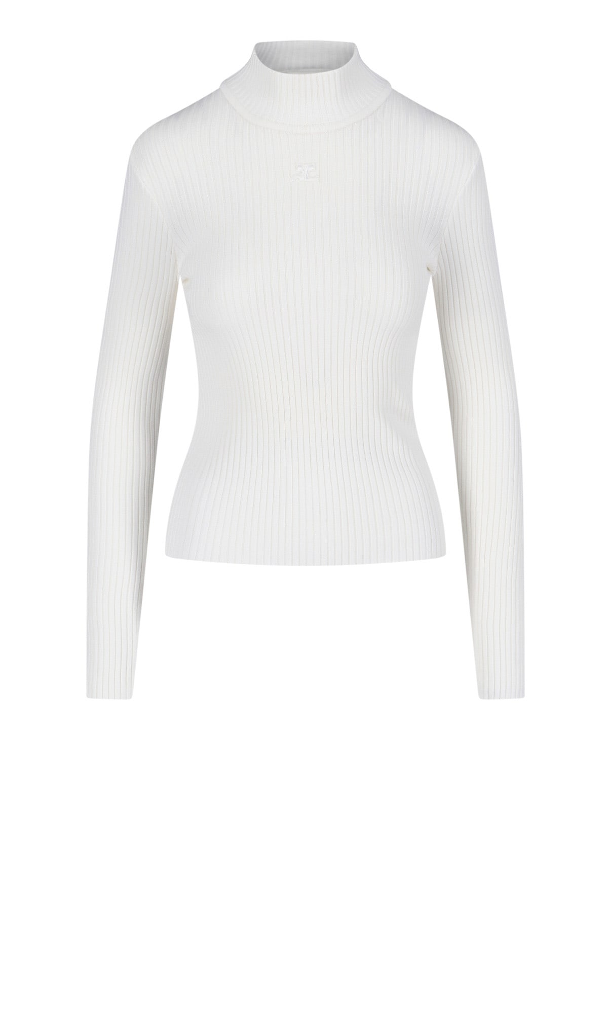 Courrèges Rib Knit High Neck Sweater In White