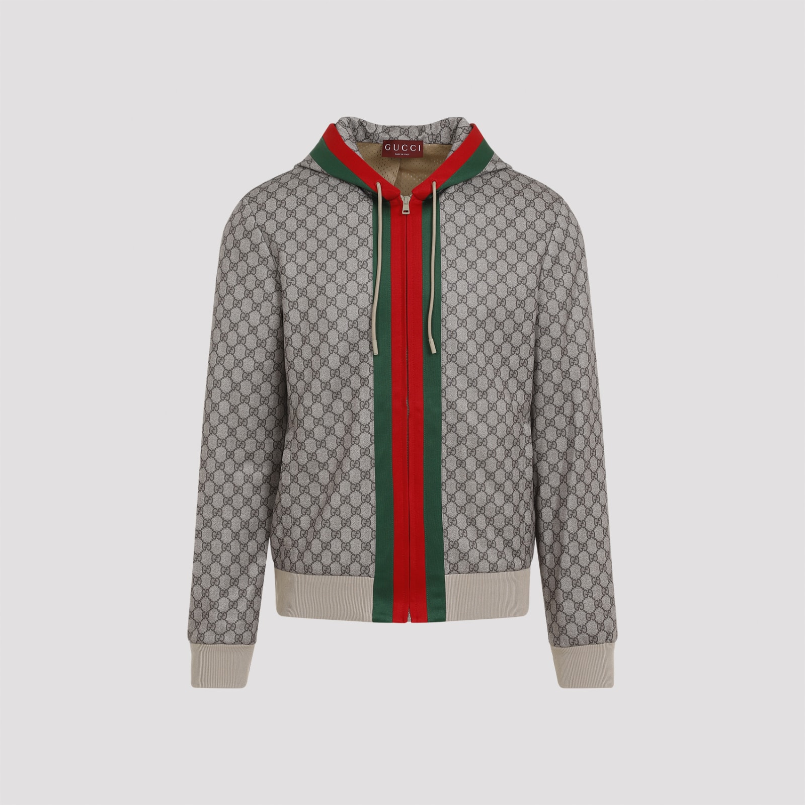 Shop Gucci Full Zip Jacket In Beige Ebony