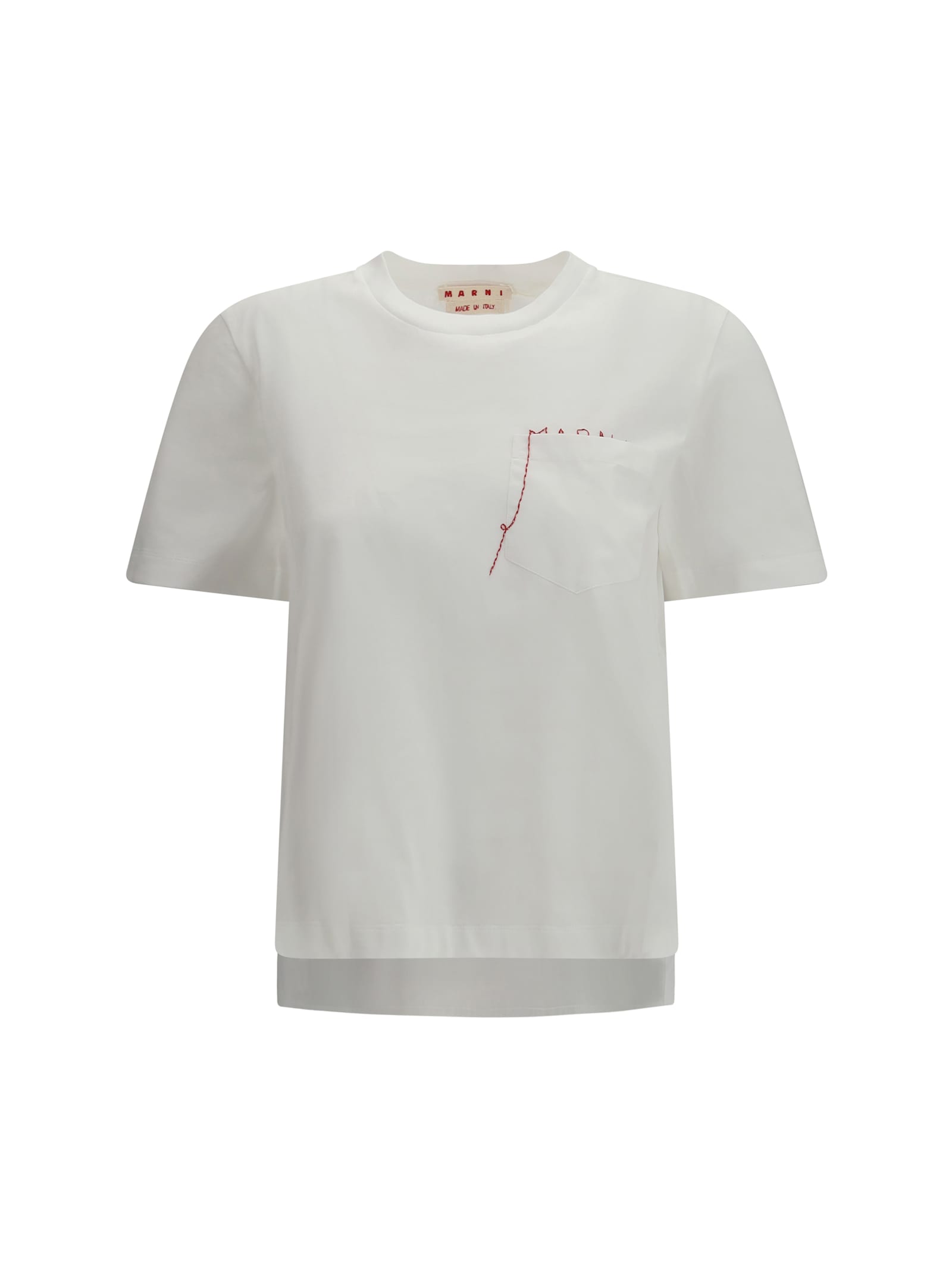 Marni Cotton T-shirt With Embroidered Logo Clothing In White